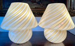 Pair of Murano Glass Mushroom Table Lamps, Italy, Circa 1970