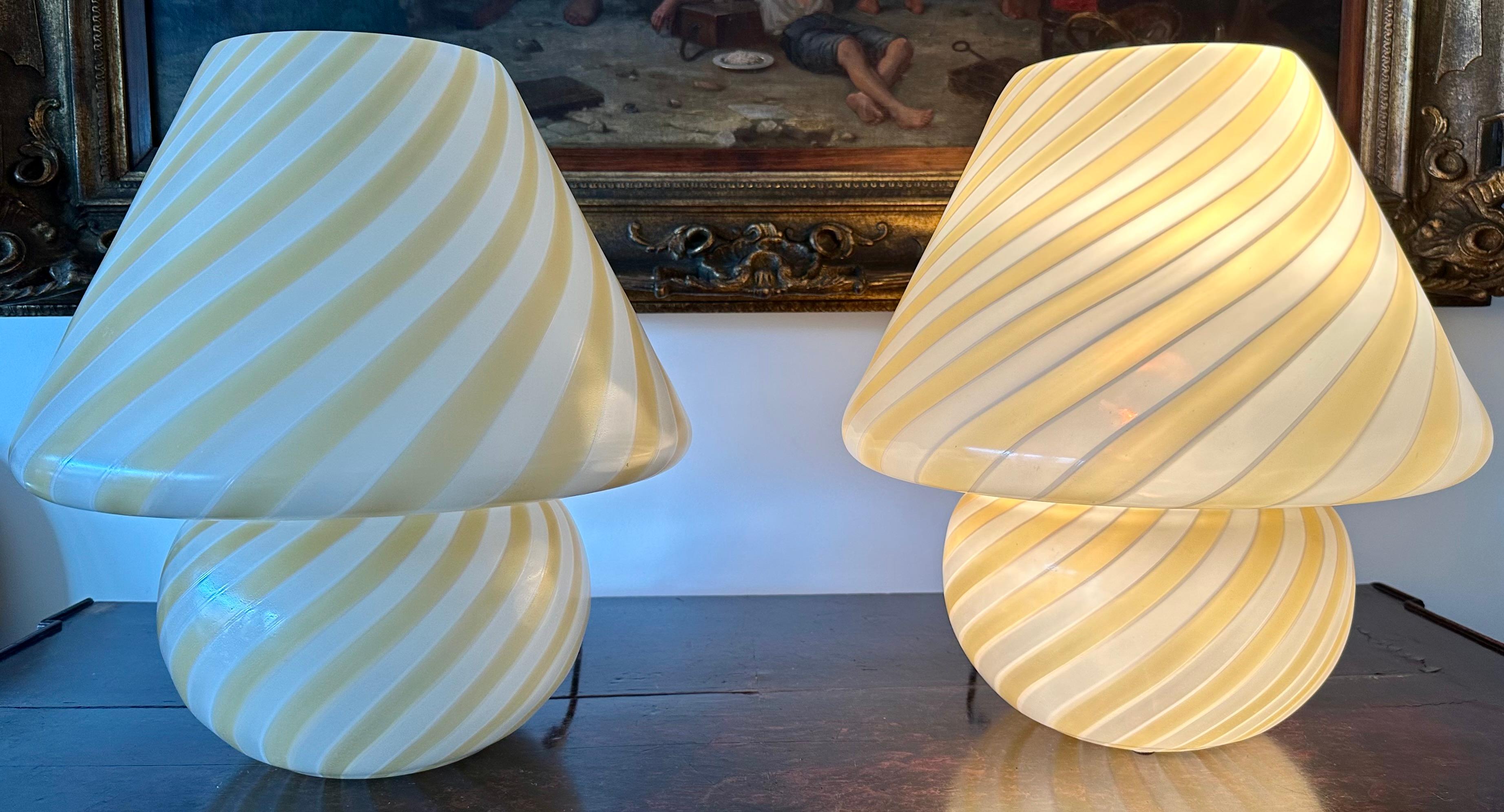 Blown Glass Pair of Murano Glass Mushroom Table Lamps, Italy, Circa 1970 For Sale
