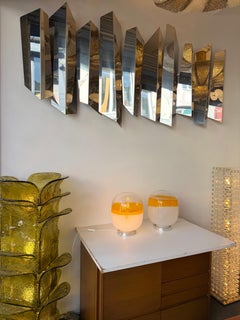 Pair of Murano Glass Orange White Smoke Saturn Lamps. Italy, 1970s