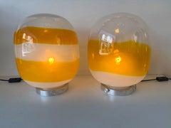 Pair of Murano Glass Orange White Smoke Saturn Lamps. Italy, 1970s