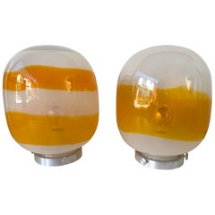 Pair of Murano Glass Orange White Smoke Saturn Lamps. Italy, 1970s