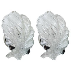 Pair of Murano Glass Palm Leaves Shell Wall Lights Sconces, Italy, 1960s