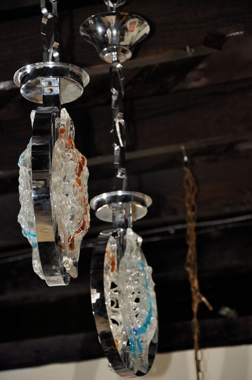 Italian Pair of Murano Glass Pendant Lights or Chandelier For Sale