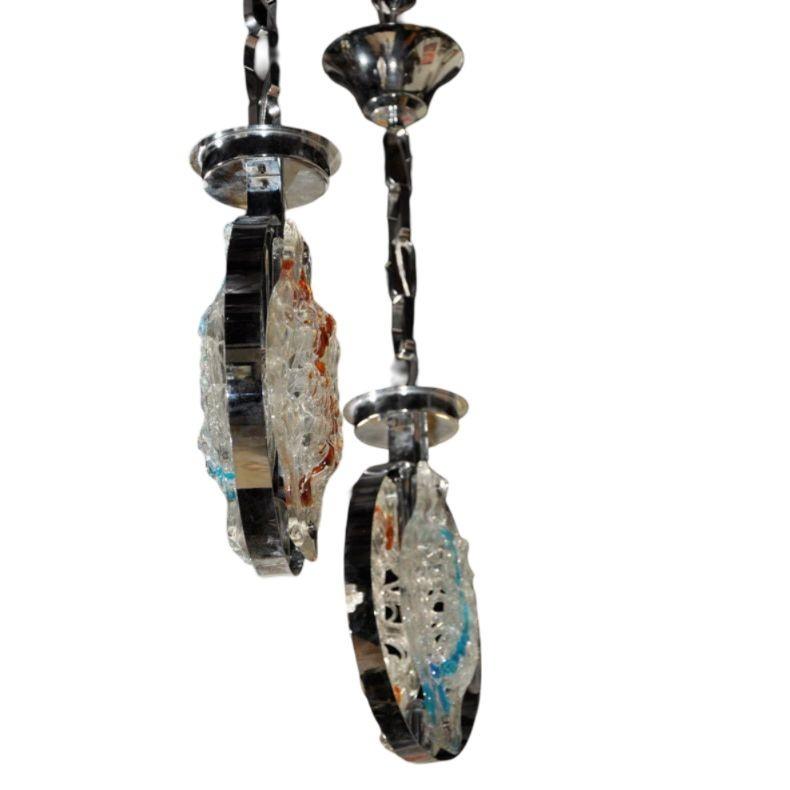 Italian Vistosi Gino Murano Glass Pendant Lights, Pair For Sale