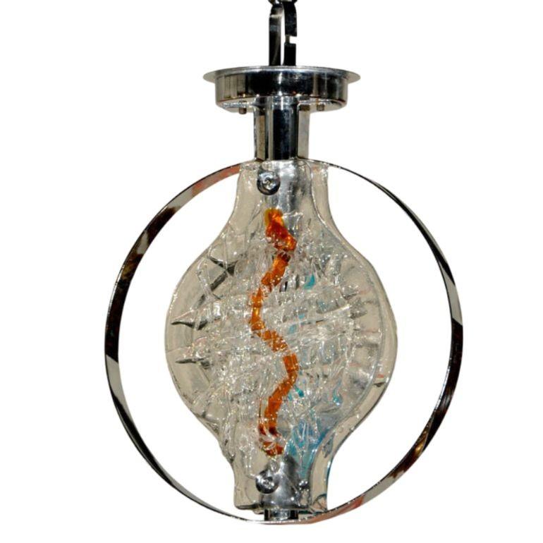 Vistosi Gino Murano Glass Pendant Lights, Pair In Excellent Condition For Sale In Van Nuys, CA