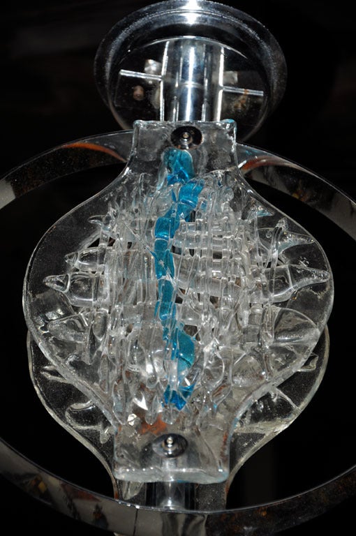 Steel Pair of Murano Glass Pendant Lights or Chandelier For Sale