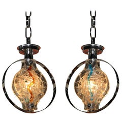 Vistosi Gino Murano Glass Pendant Lights, Pair