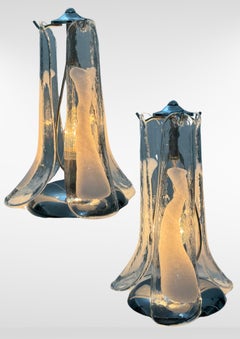 Pair of Murano Glass Petals Table Lamps, Set of 2 Venetian Glass Flower Lamps