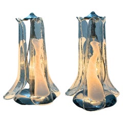 Pair of Murano Glass Petals Table Lamps, Set of 2 Venetian Glass Flower Lamps