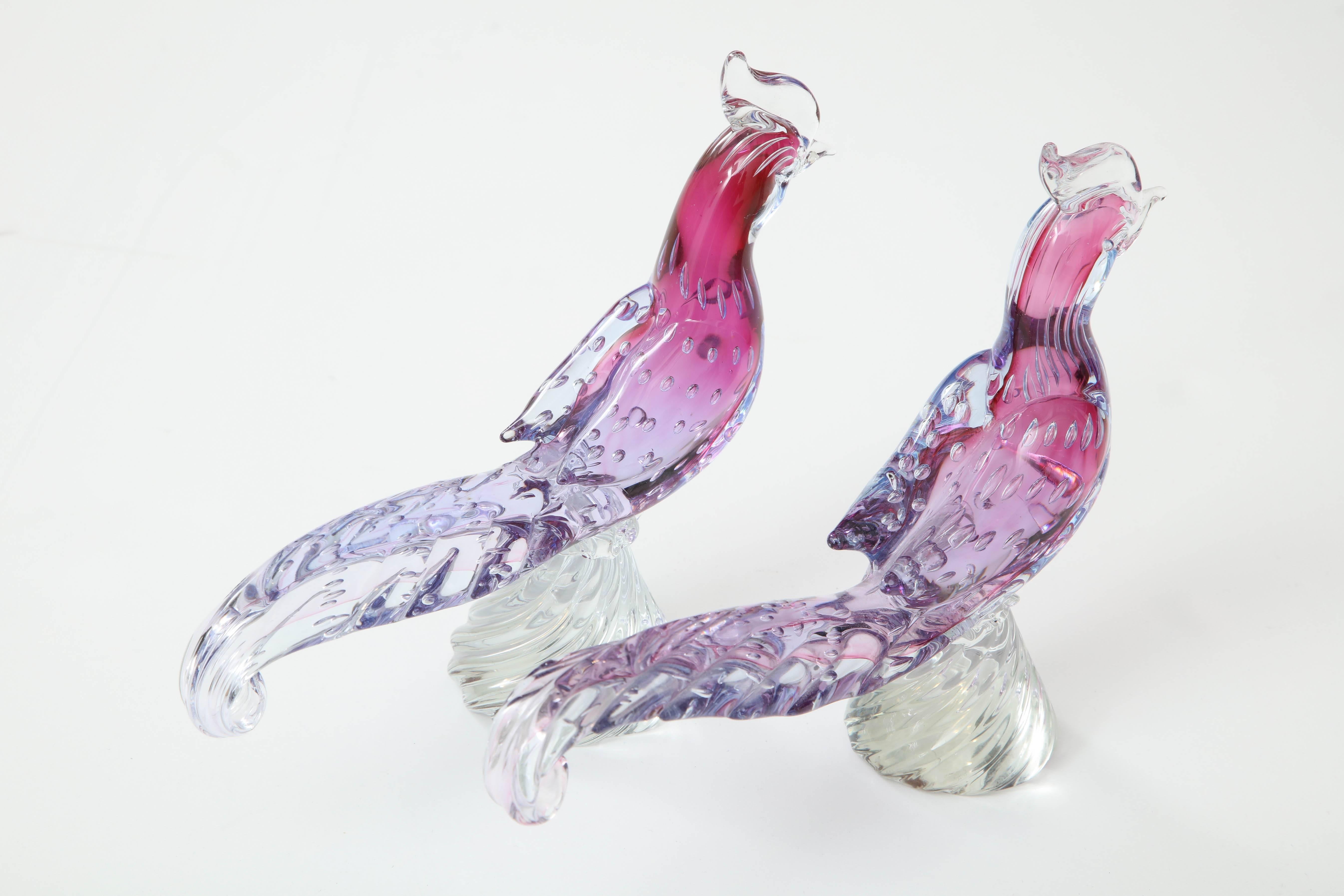 Italian Pair of Murano Glass Pheasants