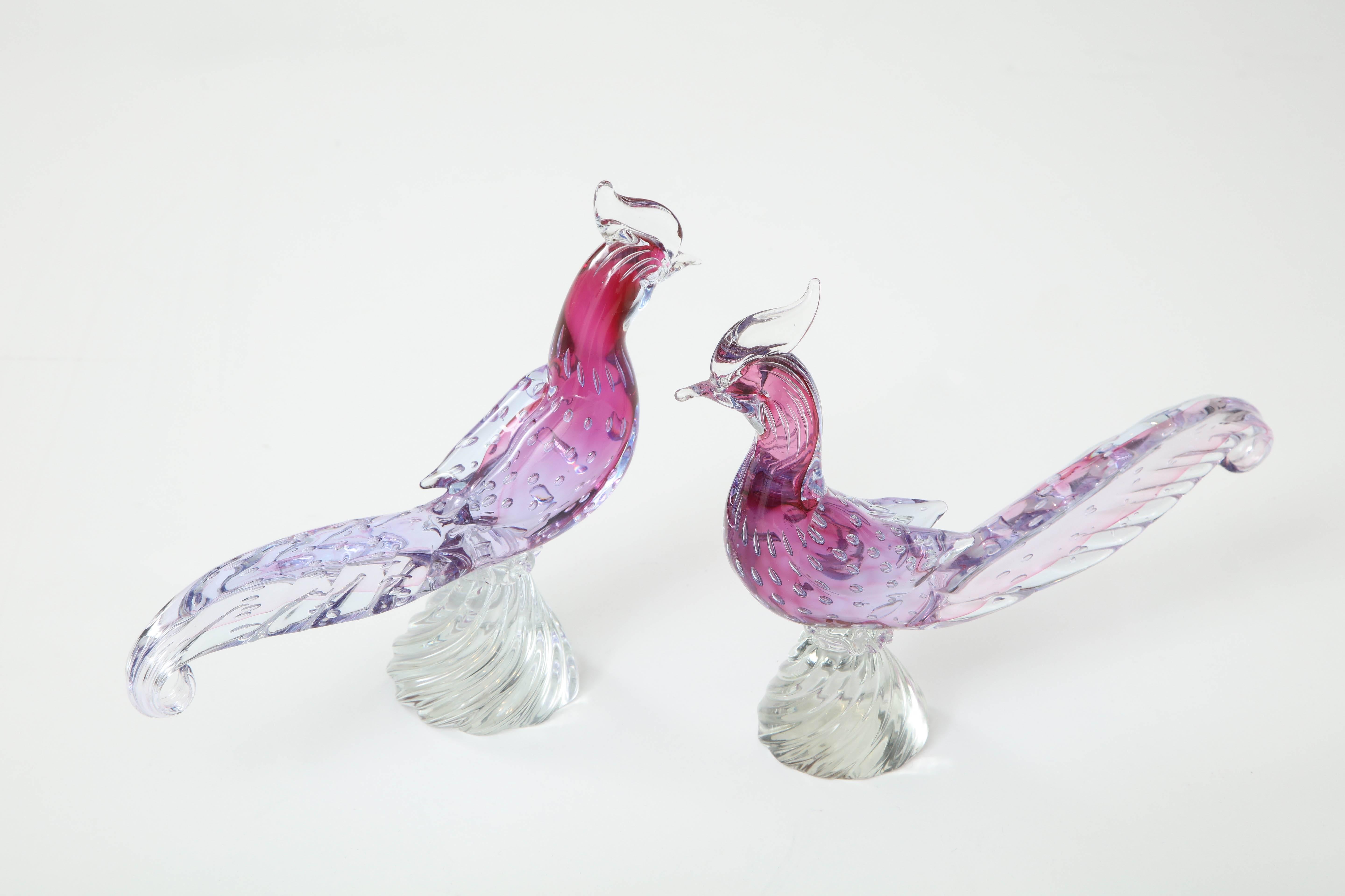 Late 20th Century Pair of Murano Glass Pheasants