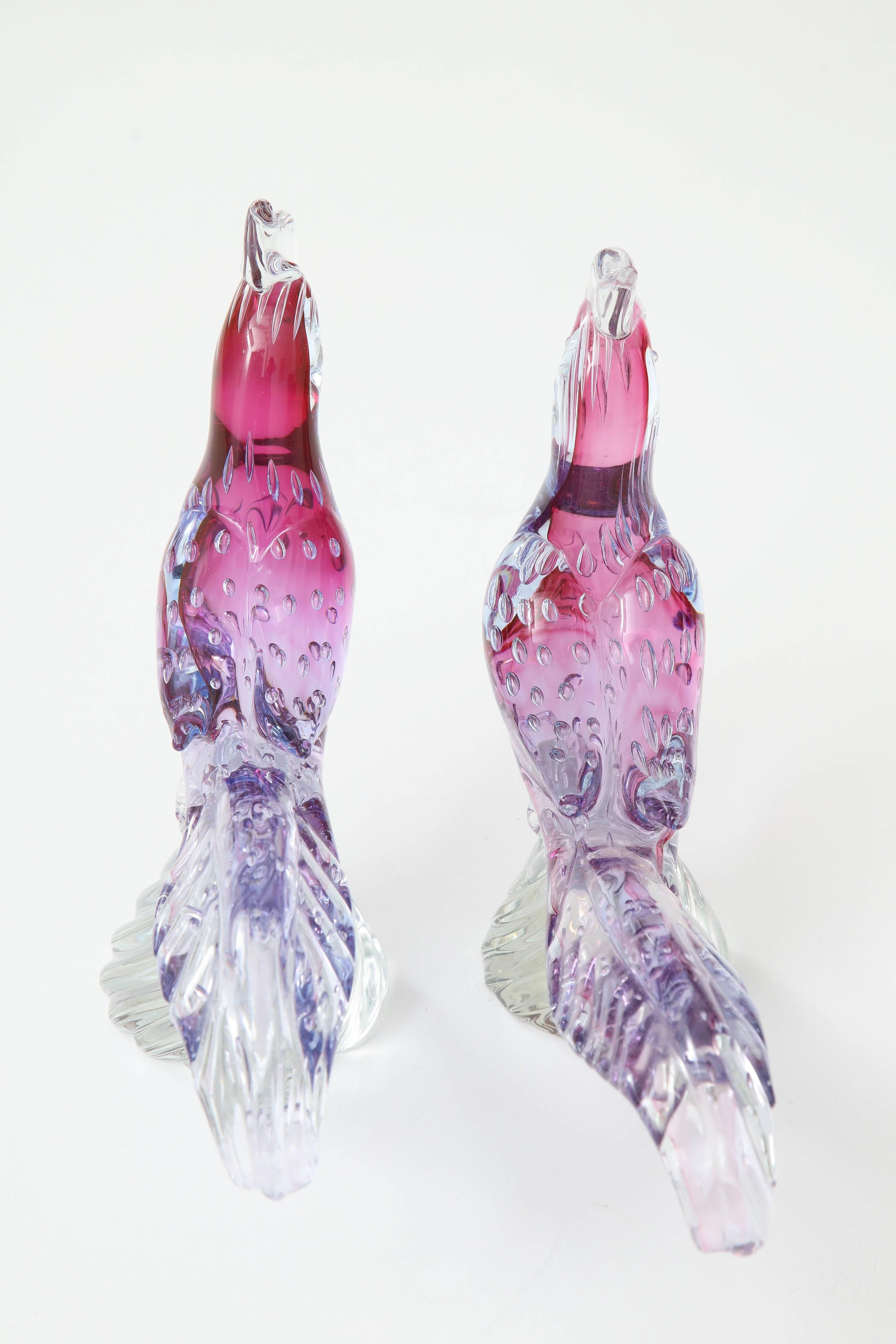 Pair of Murano Glass Pheasants In Excellent Condition In New York, NY