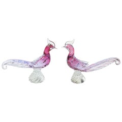 Paire de faisans en verre de Murano
