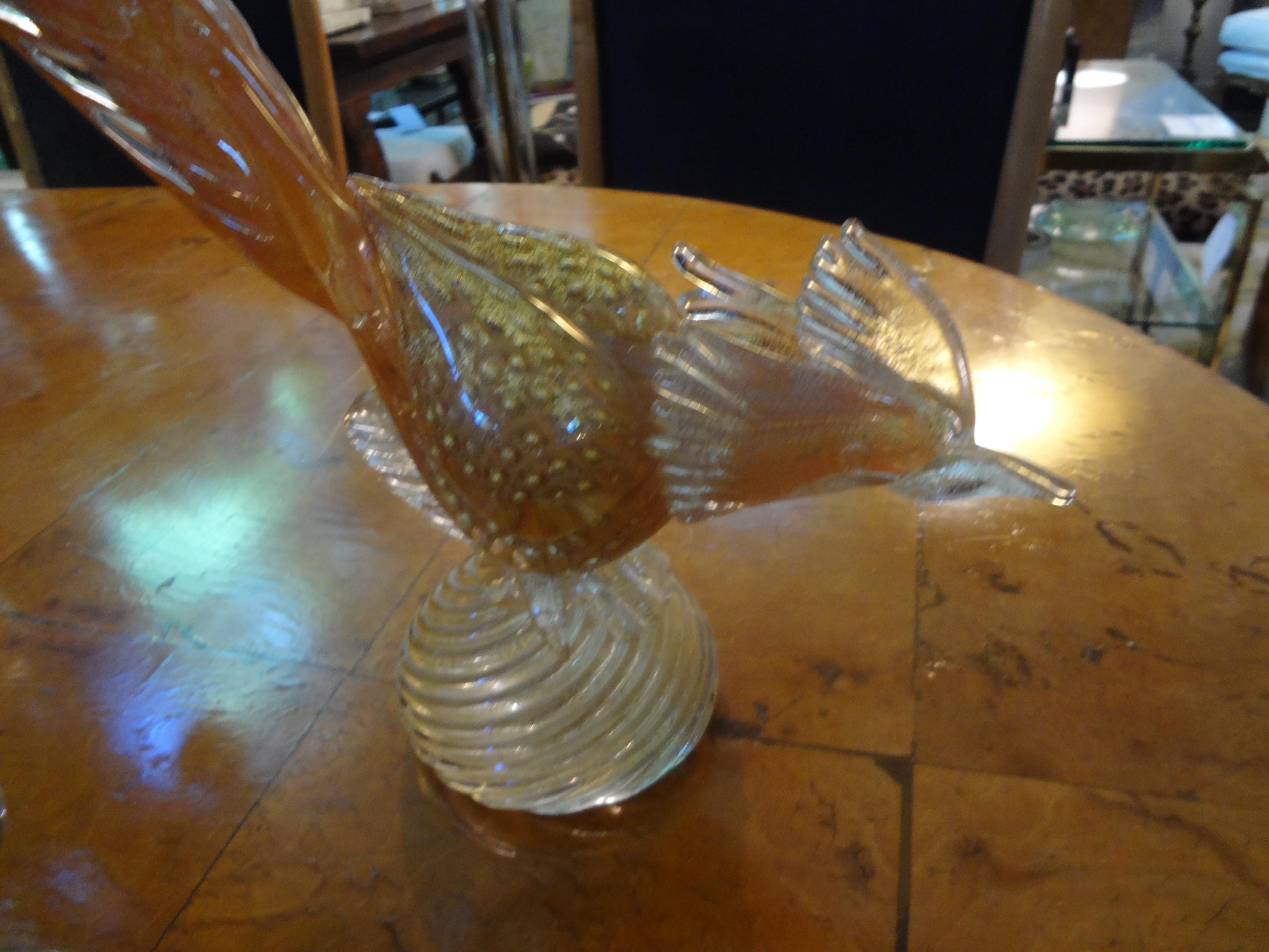 Mid-20th Century Pair of Murano Glass Pheasants, Salviati Attributed
