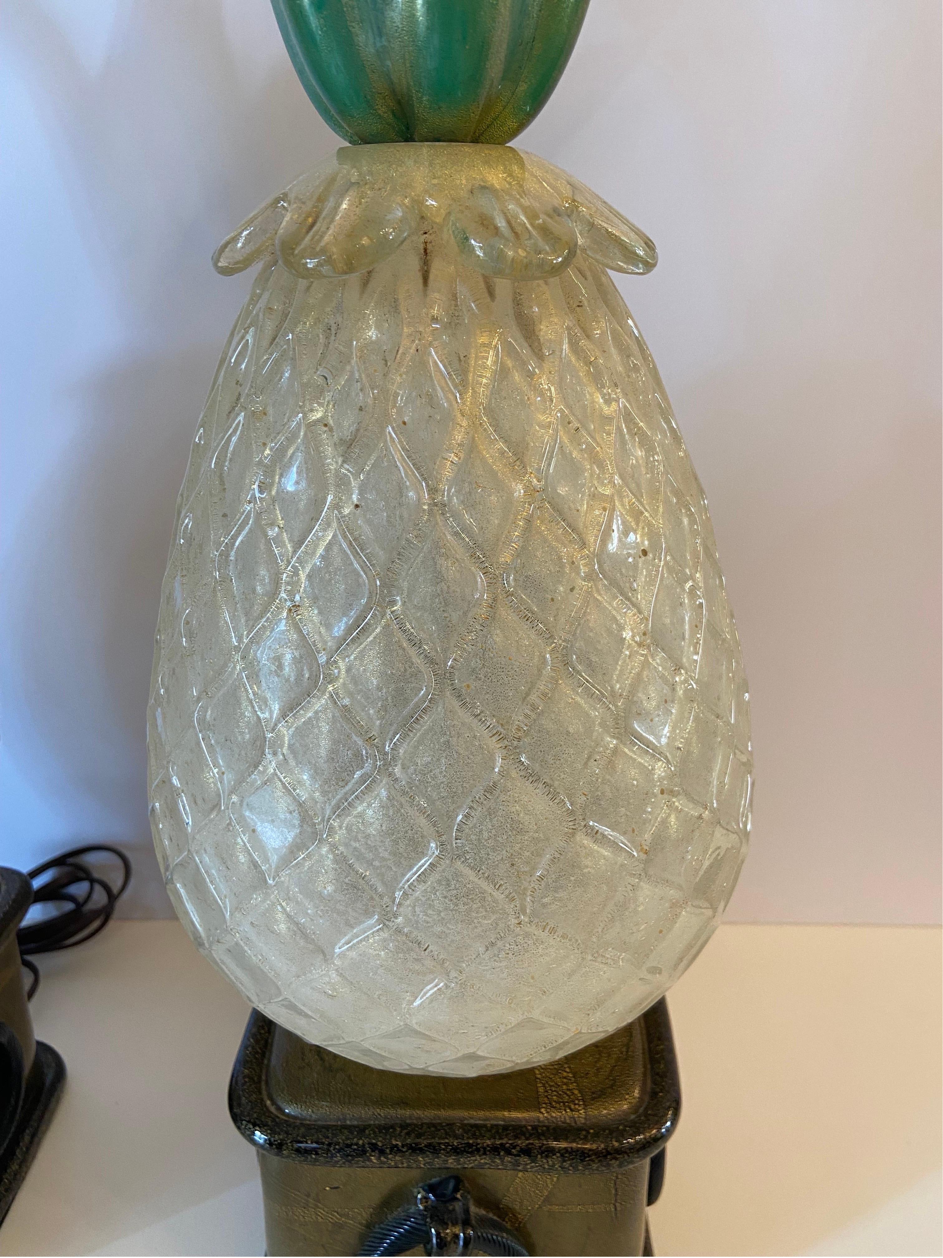 Pair of Murano Glass Pineapple Lamps by Barover For Sale 3