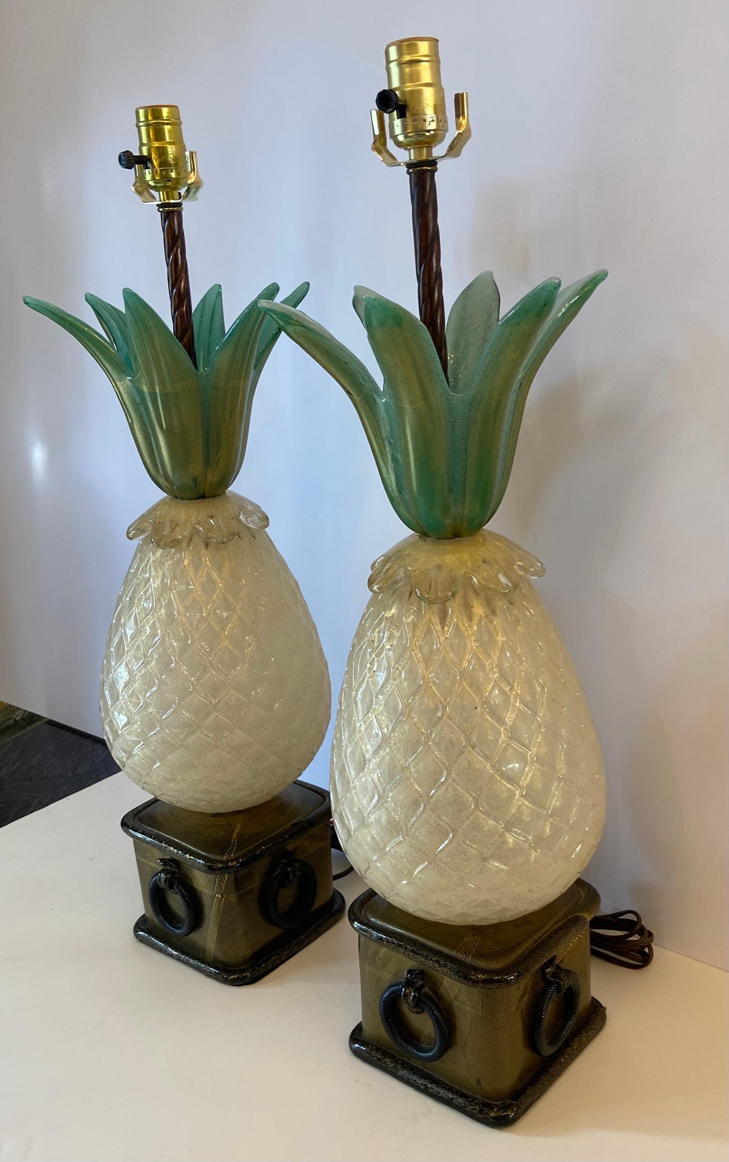 Paar Ananaslampen aus Muranoglas von Barover (Moderne der Mitte des Jahrhunderts) im Angebot