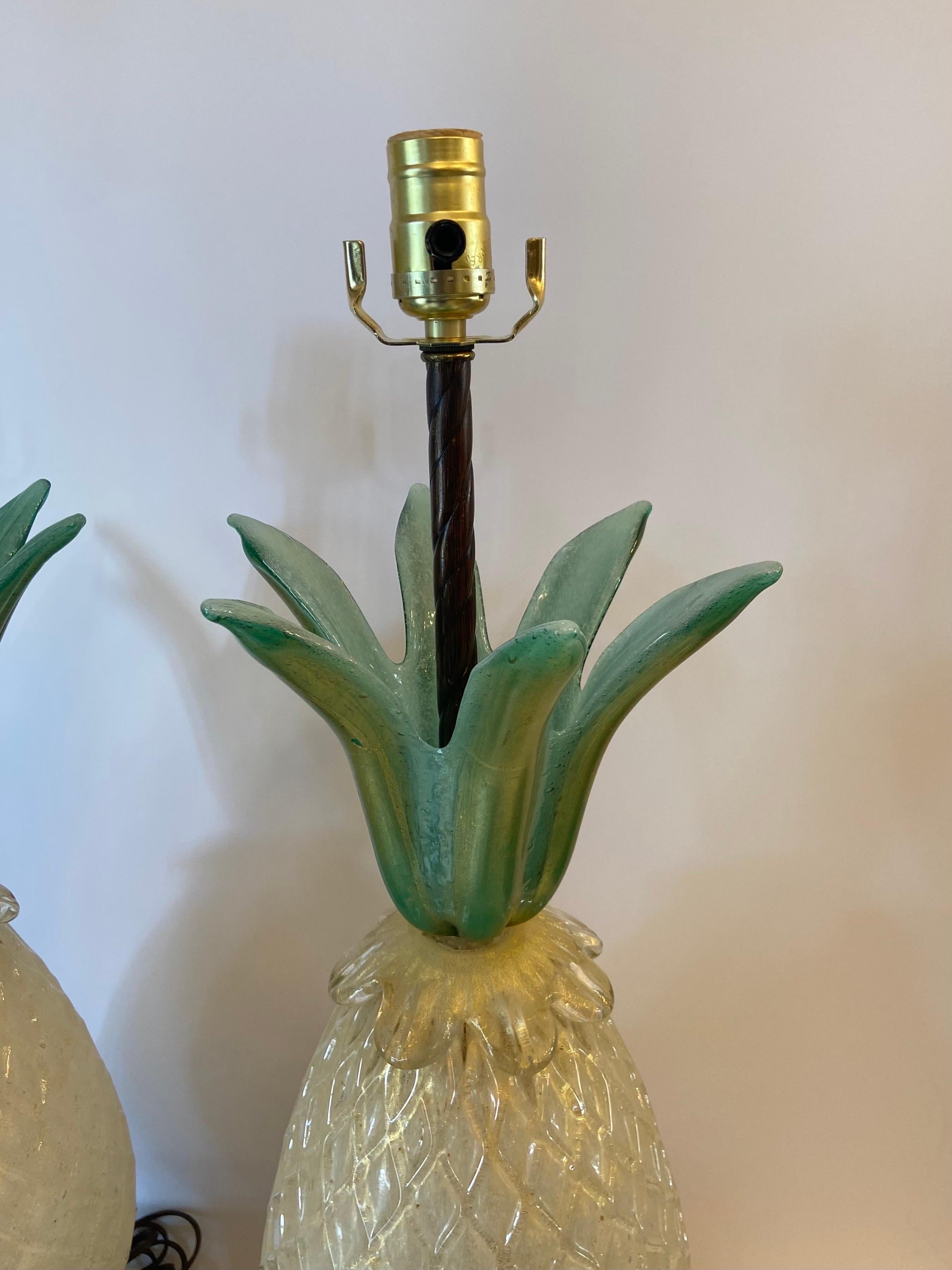 Mid-Century Modern Pair of Murano Glass Pineapple Lamps by Barover For Sale