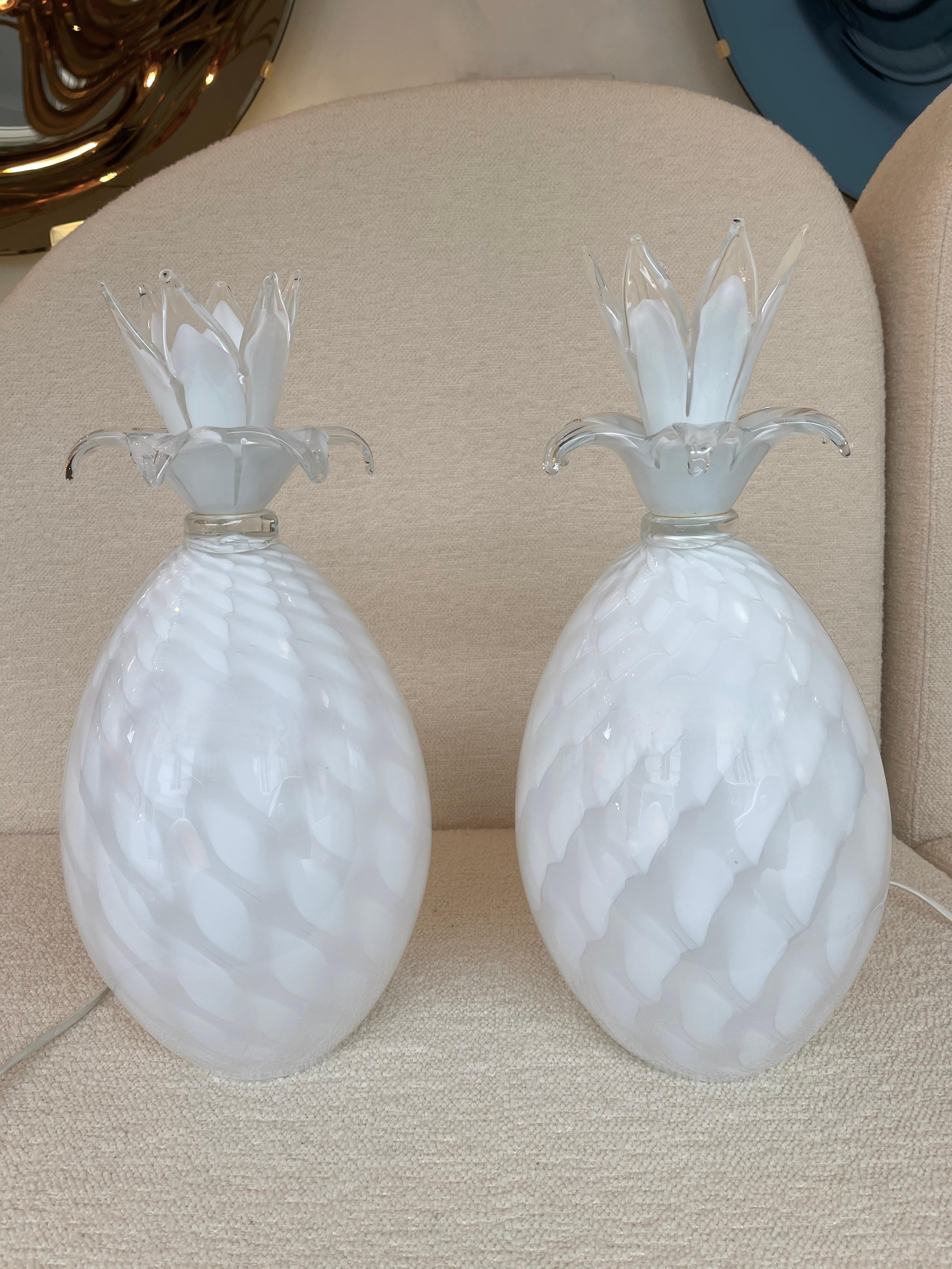 Italian Pair of Murano Glass Pineapple Lamps by Isorivolta, Italy, 1970s