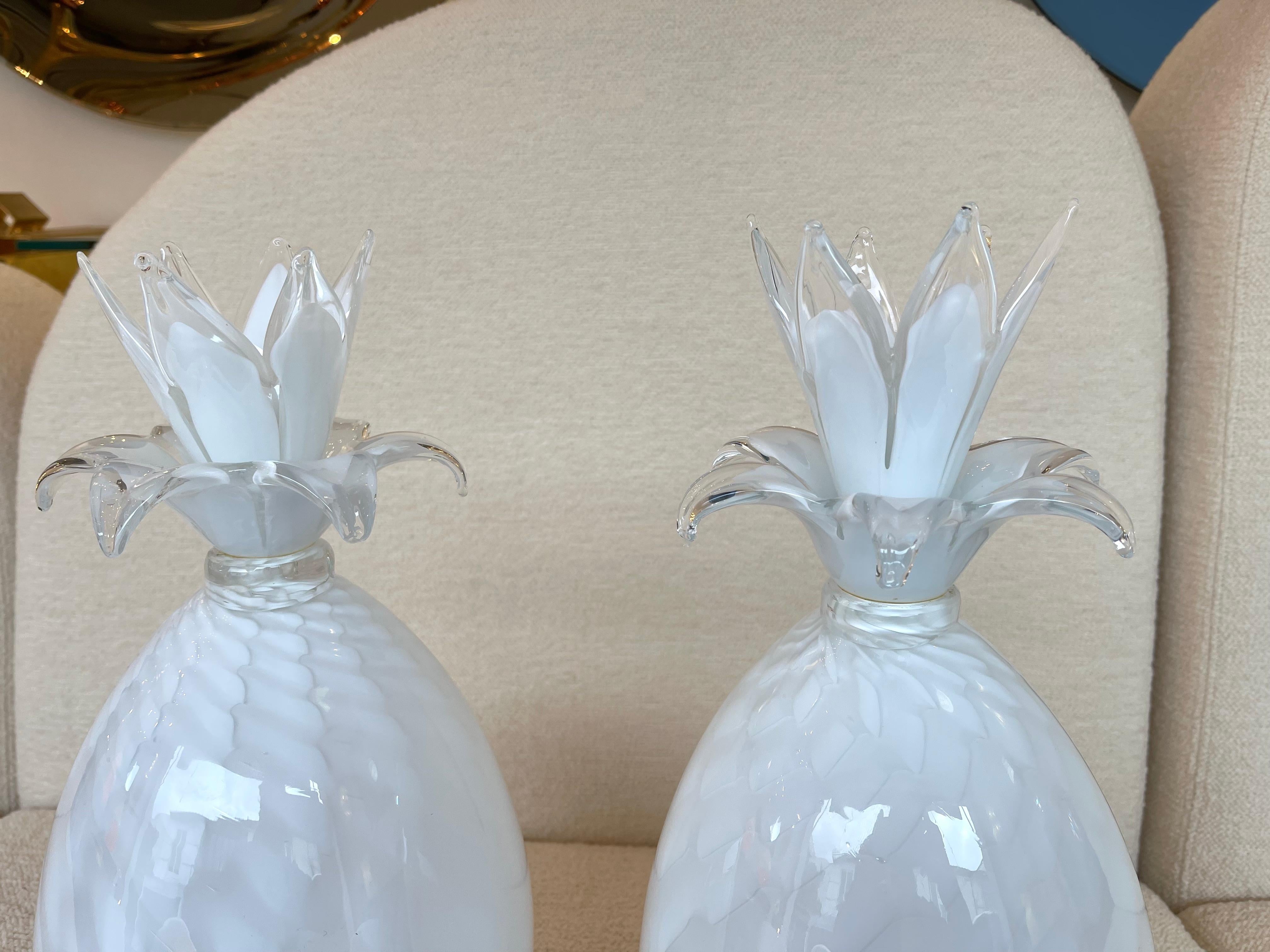 Late 20th Century Pair of Murano Glass Pineapple Lamps by Isorivolta, Italy, 1970s