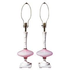 Pair of Murano Glass Pink and White Lamps Vintage Mid-Century Modern