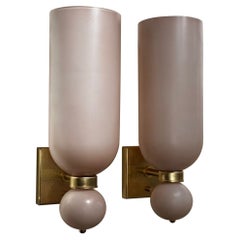 Paar von Murano Glas Rosa Matte Kegel Form Sconces