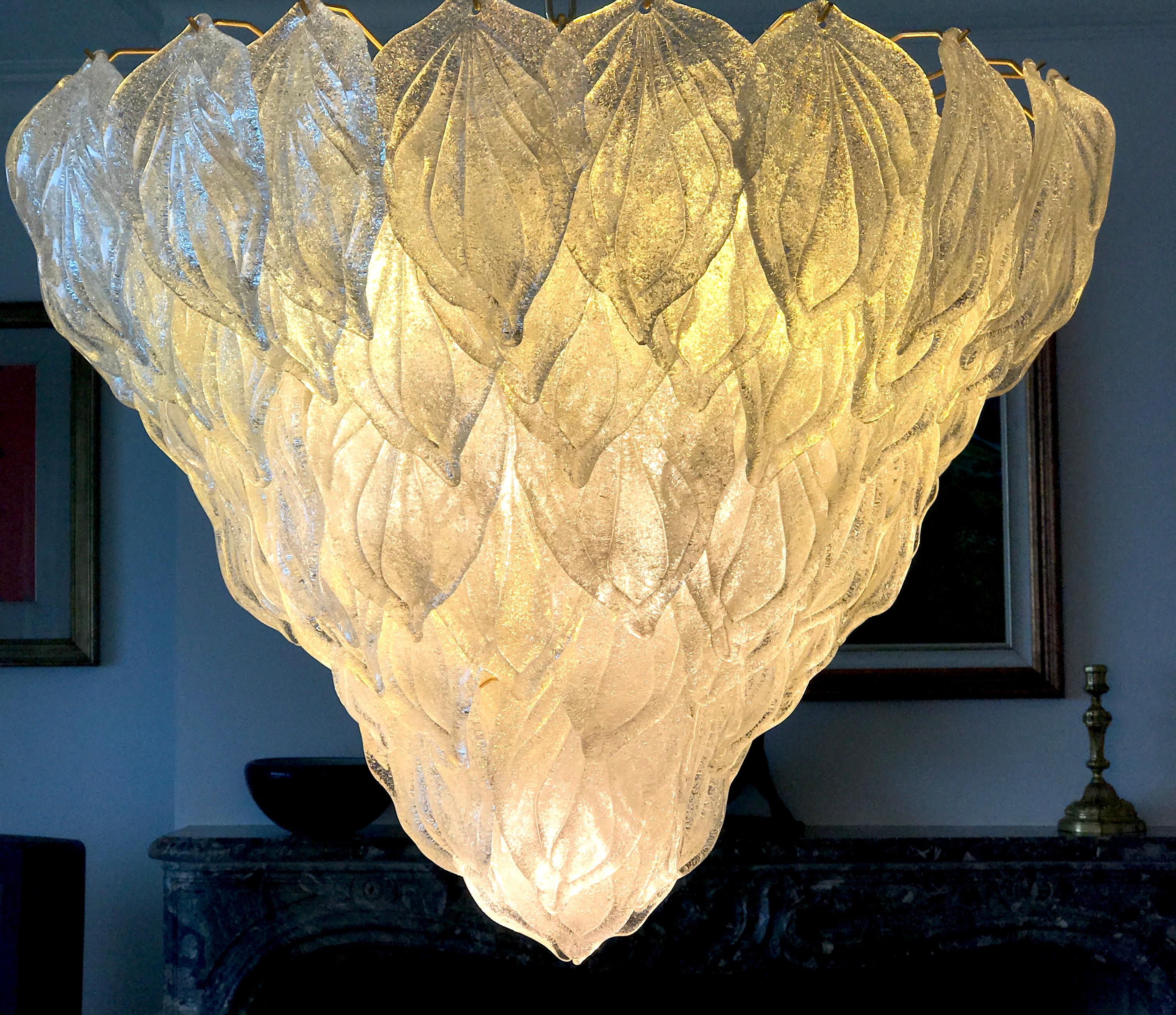 20th Century Pair of Murano Glass Polar Chandeliers Italian Modern, 1970s For Sale