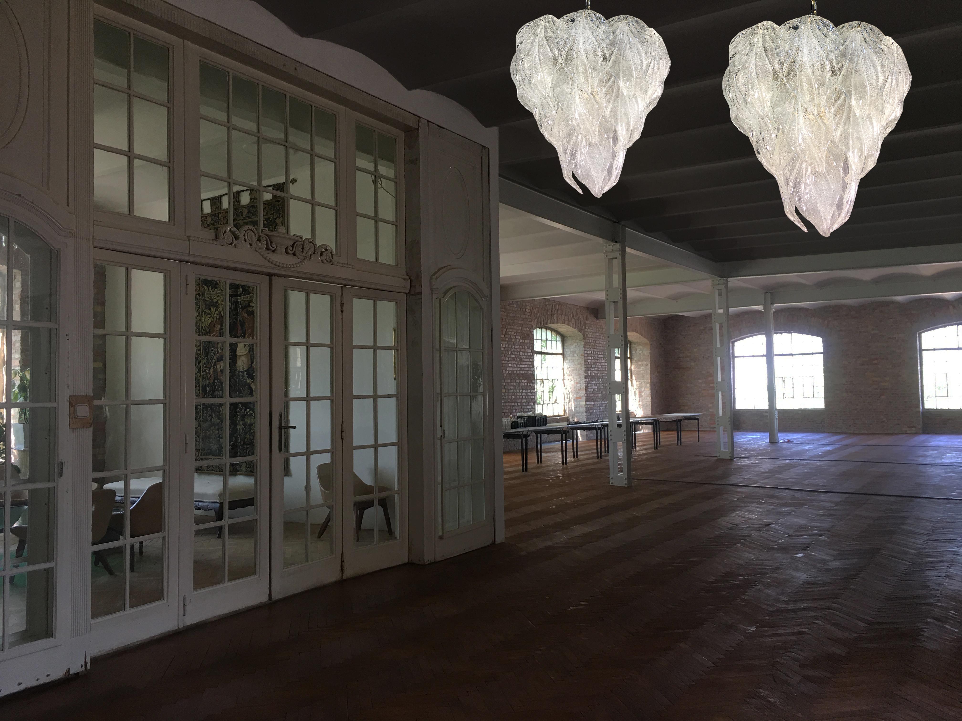 Italian Pair of Murano Glass Polar Ice Chandelier, Murano, 1970