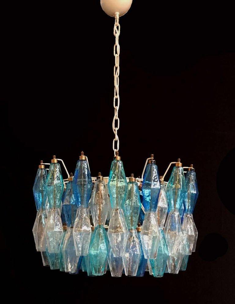 Pair of Murano Glass Poliedri Colored Chandeliers For Sale 4