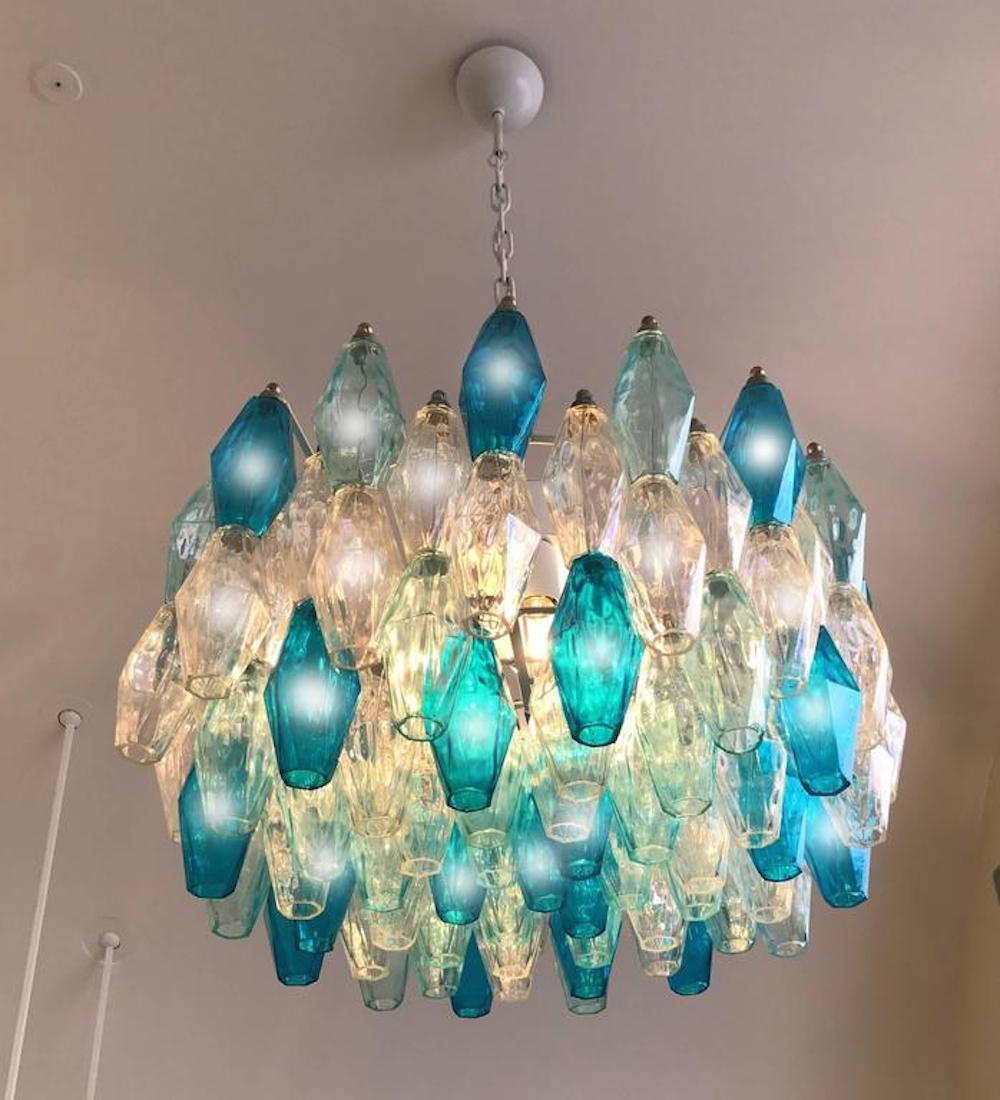 Pair of Murano Glass Poliedri Colored Chandeliers For Sale 6