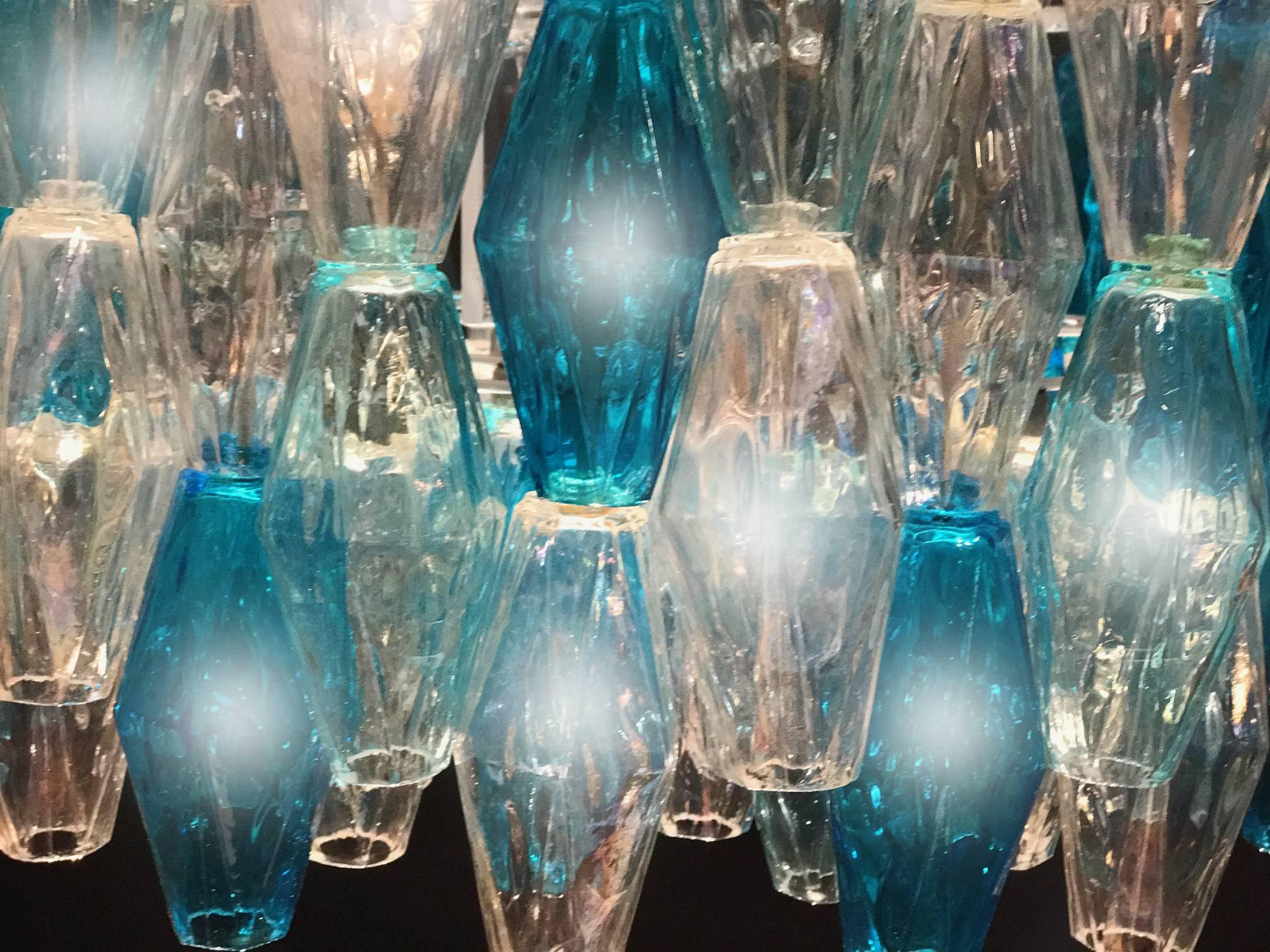 Italian Pair of Murano Glass Poliedri Colored Chandeliers For Sale