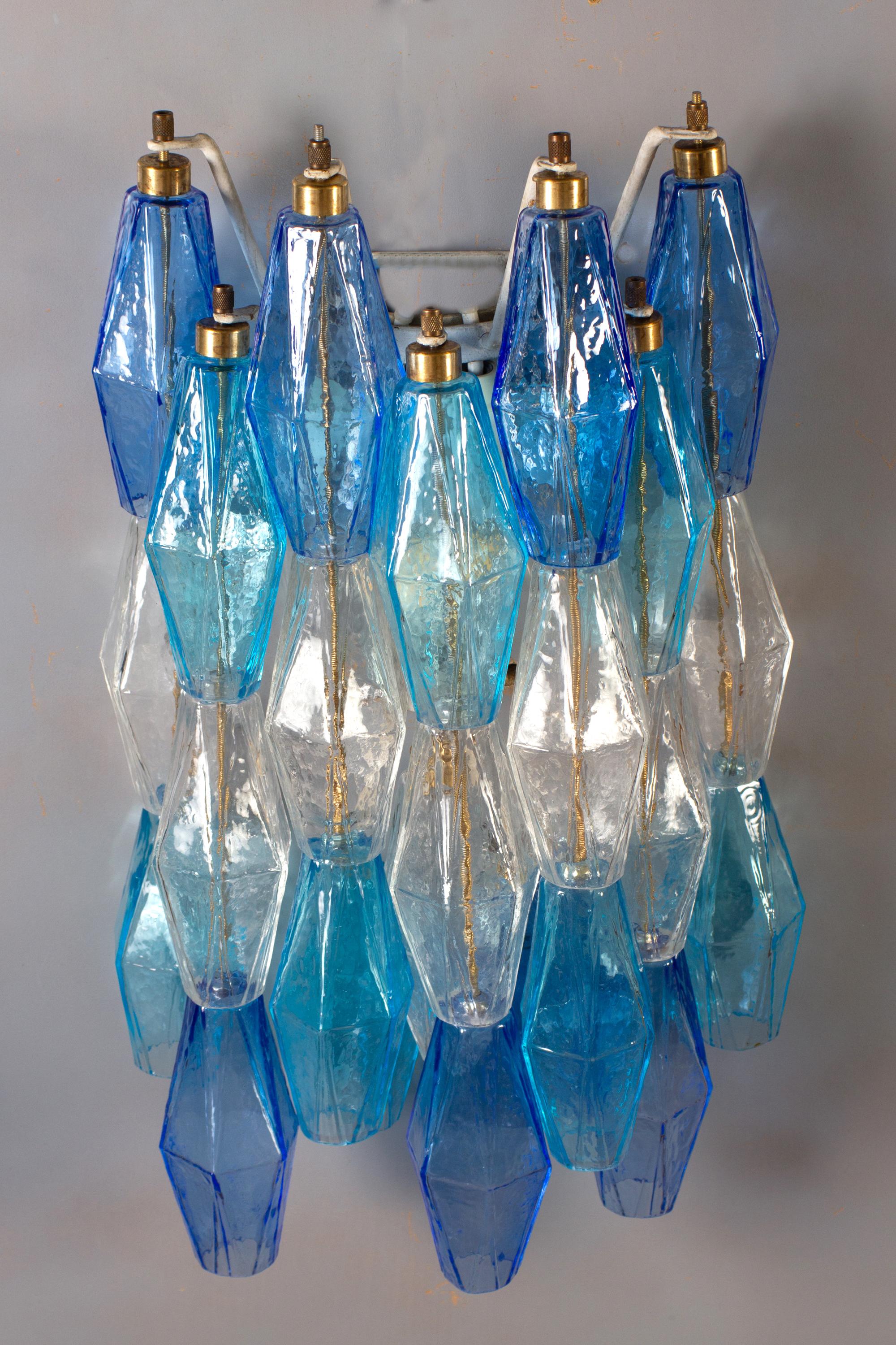 Pair of Sapphire Colored Murano Glass Poliedri Chandelier  For Sale 11