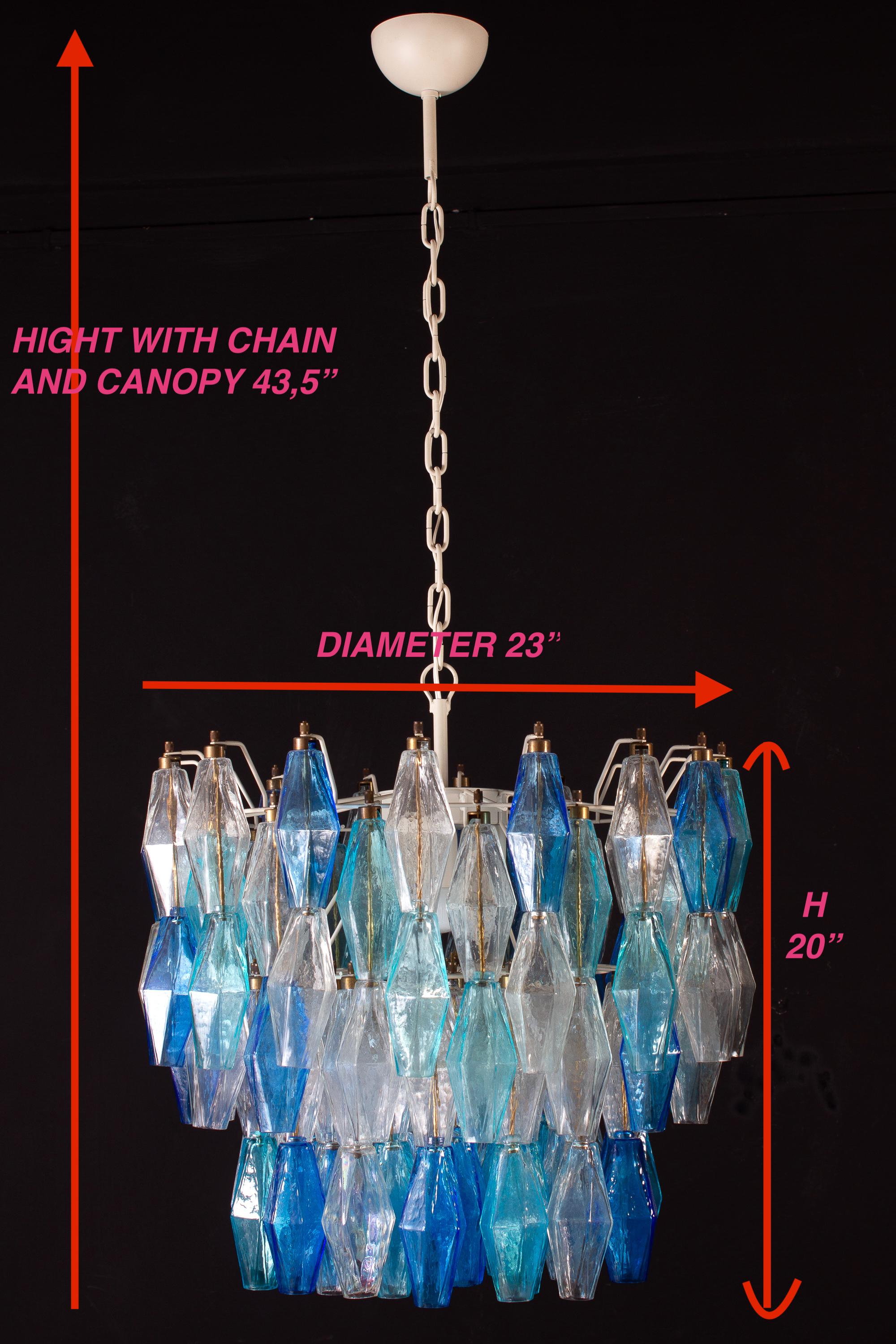 Pair of Sapphire Colored Murano Glass Poliedri Chandelier  For Sale 12