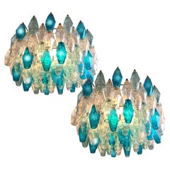 Pair of Murano Glass Poliedri Colored Chandeliers