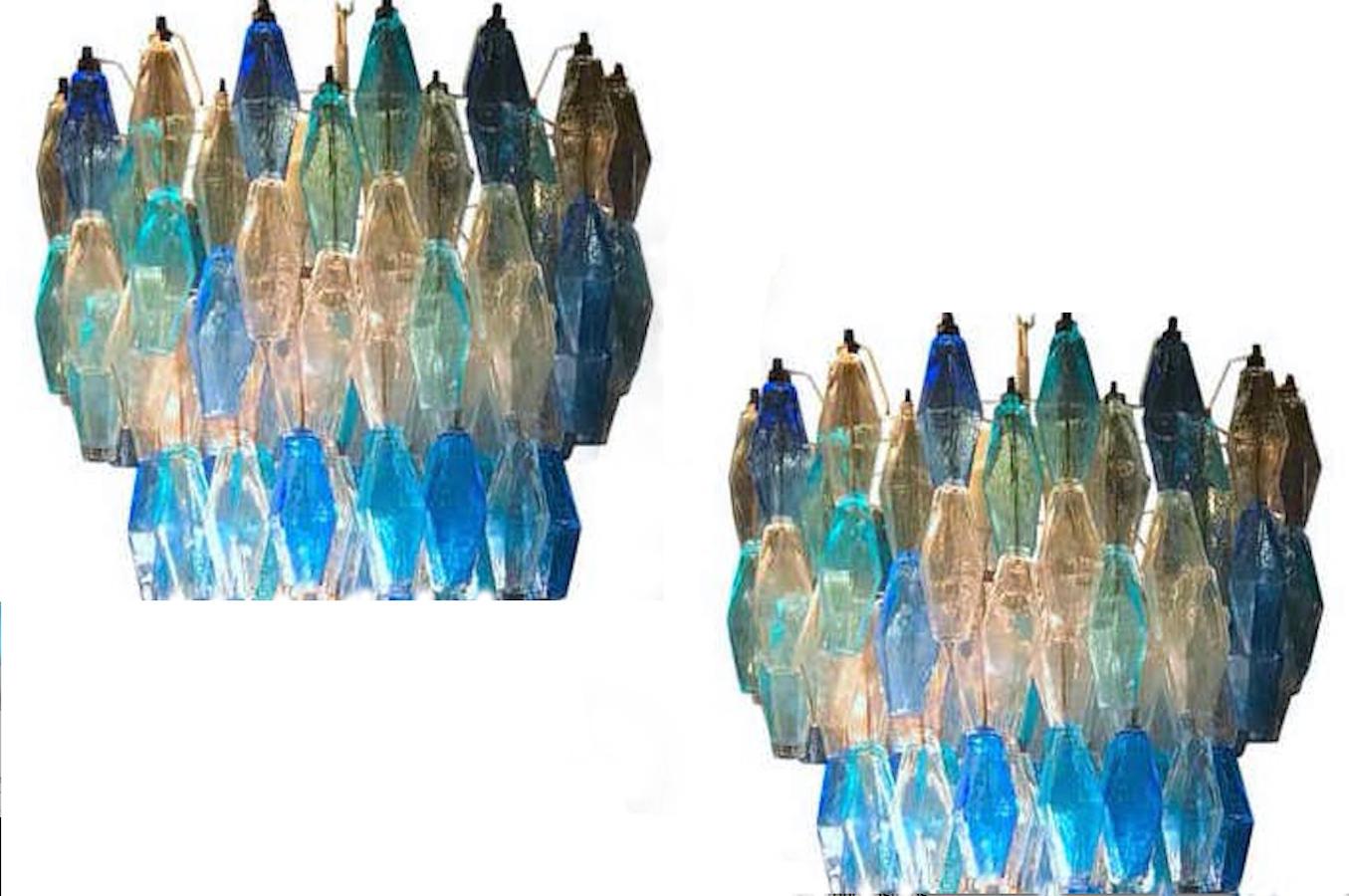Each chandelier consists 180 of colored Poliedri made of Murano. Ice, heavenly and blue. Available also  a pair of Sconces.