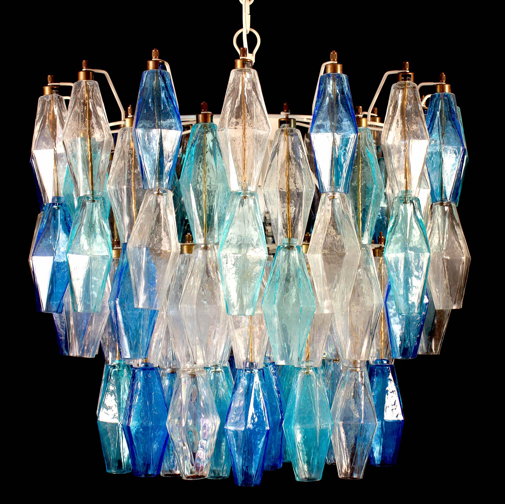 Mid-Century Modern Pair of Murano Glass Poliedri Sapphire Color Chandelier  Style of Carlo Scarpa For Sale
