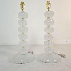 Mid-Century Modern Murano Glass Table Lamps Italy, Pulegoso Technique, a Pair