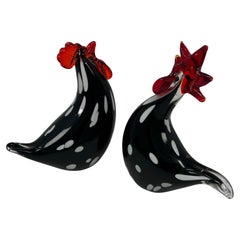 Pair of Murano Glass Roosters