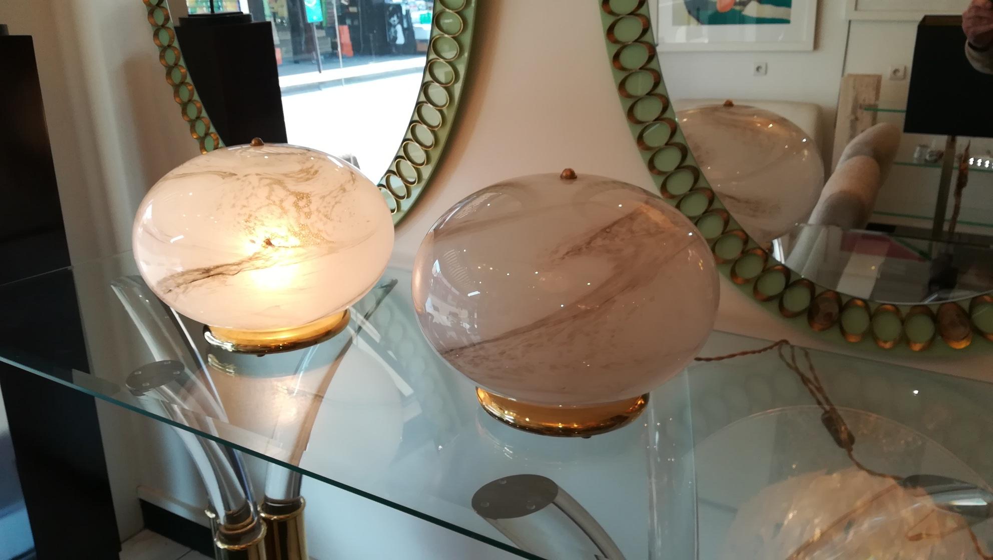 Pair of Murano Glass Round Table Lamp For Sale 10