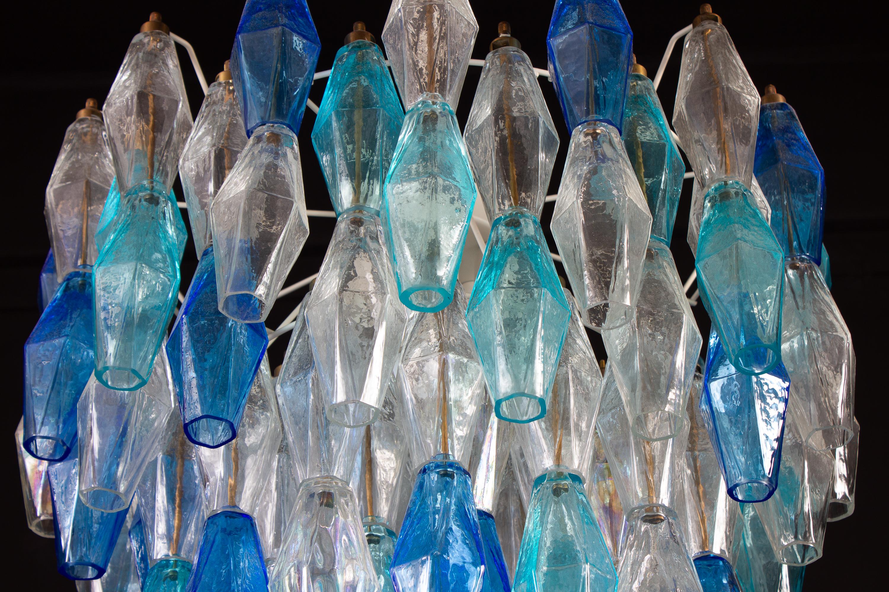 Pair of Murano Glass Sapphire Colored Poliedri Chandelier in the Style C. Scarpa For Sale 8