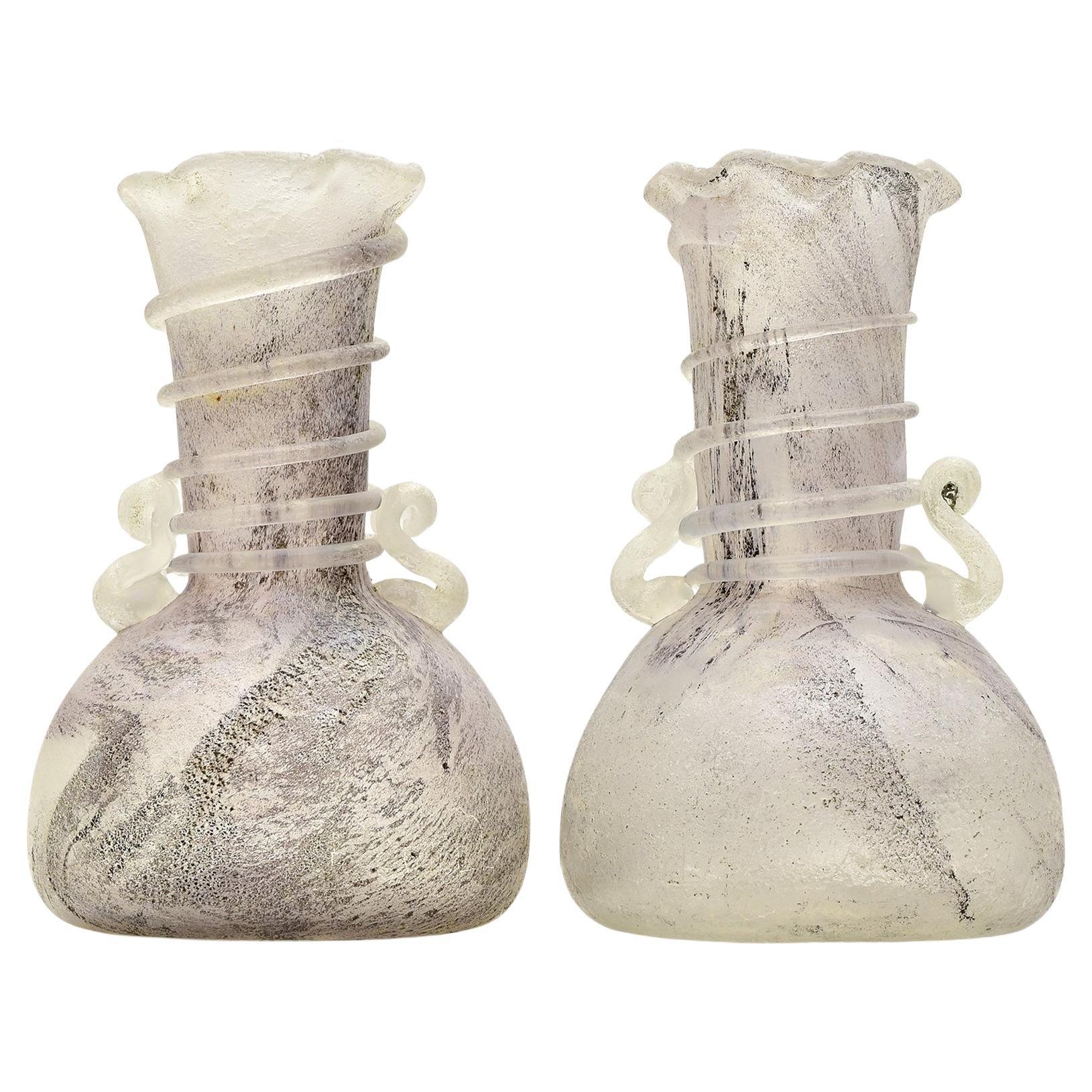 Pair of Murano Glass Scavo Vases in Ancient Roman Style, Italy, Mid-Century