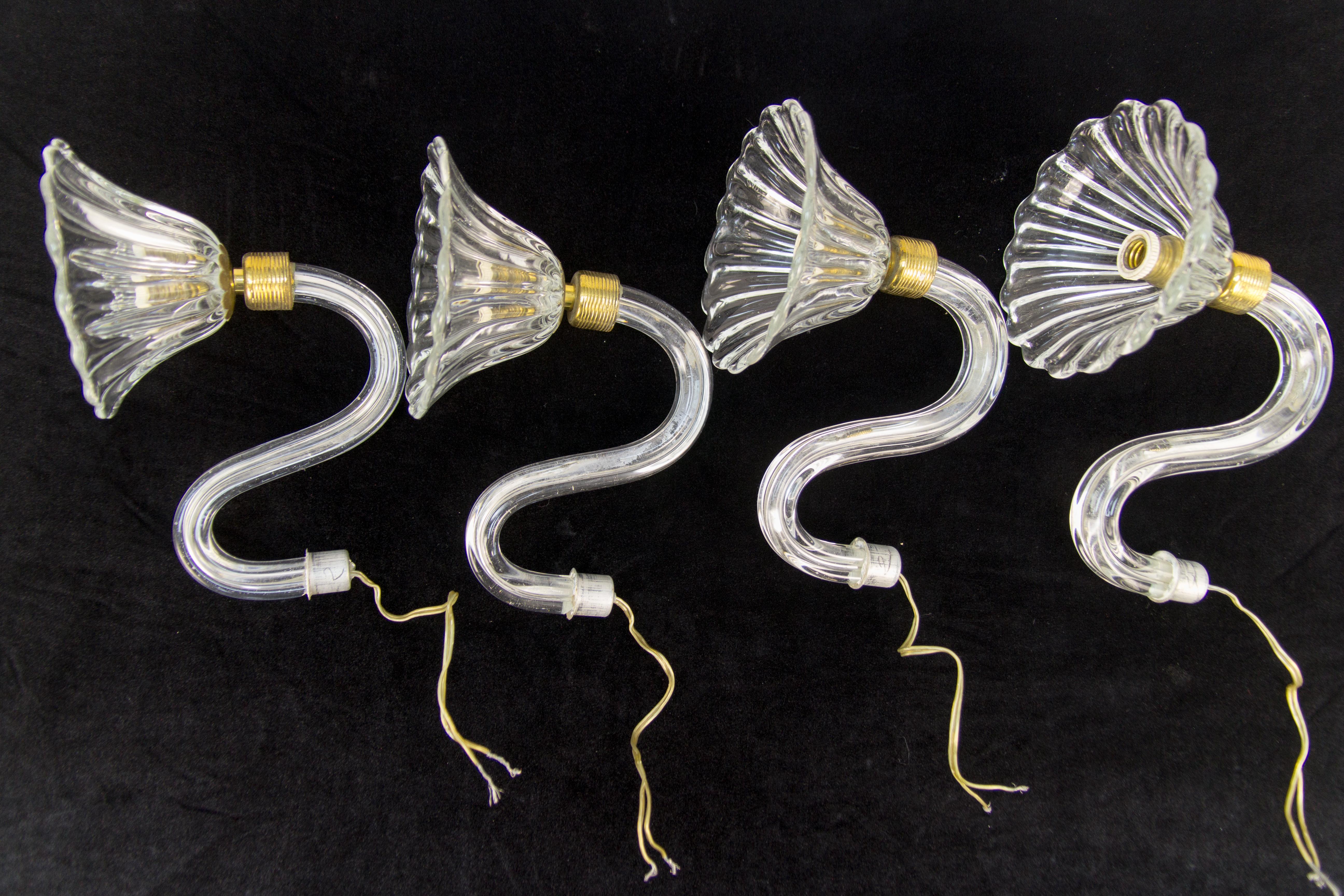 Pair of Murano Two Light Clear Glass Sconces, 1950s 3