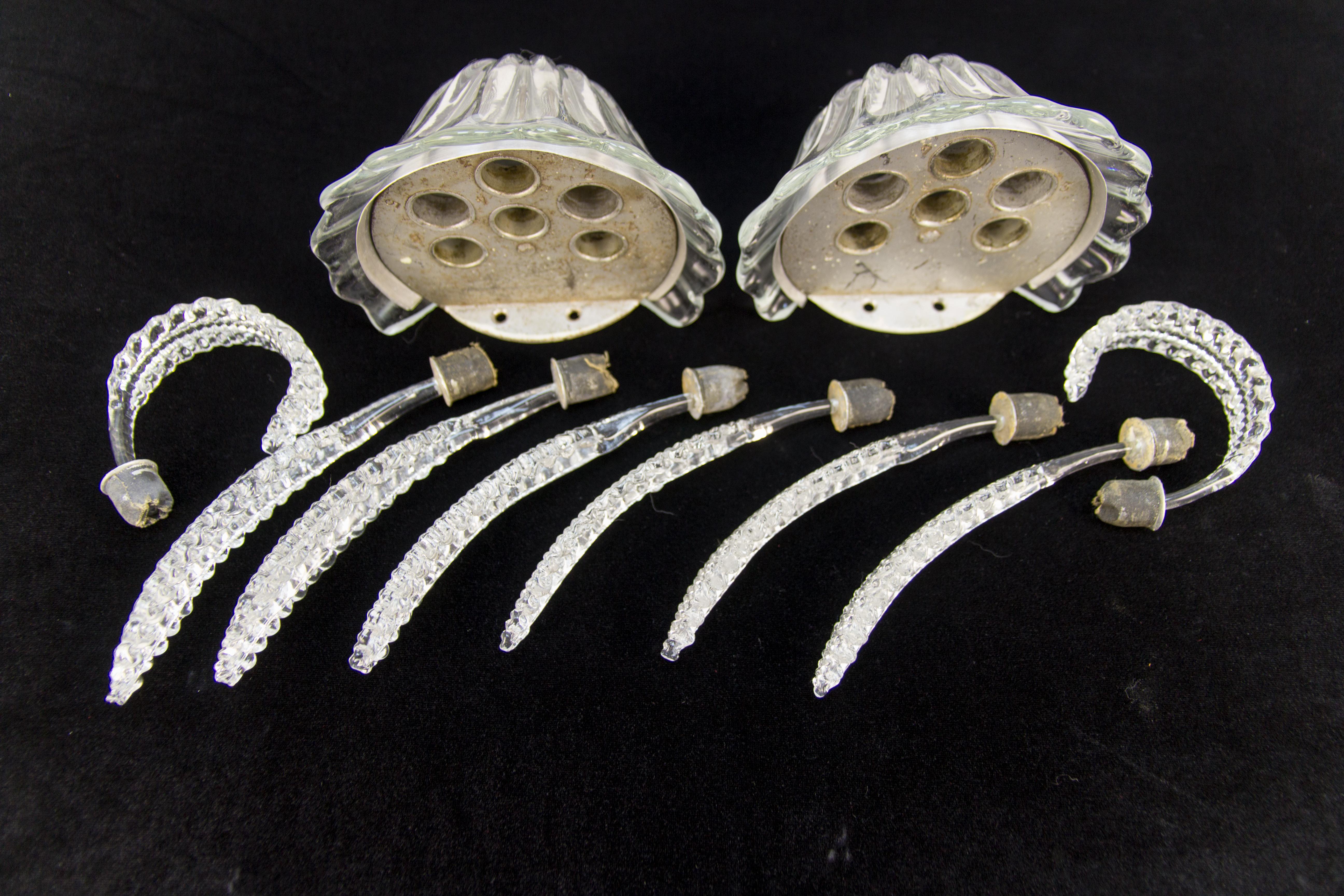 Pair of Murano Two Light Clear Glass Sconces, 1950s 6
