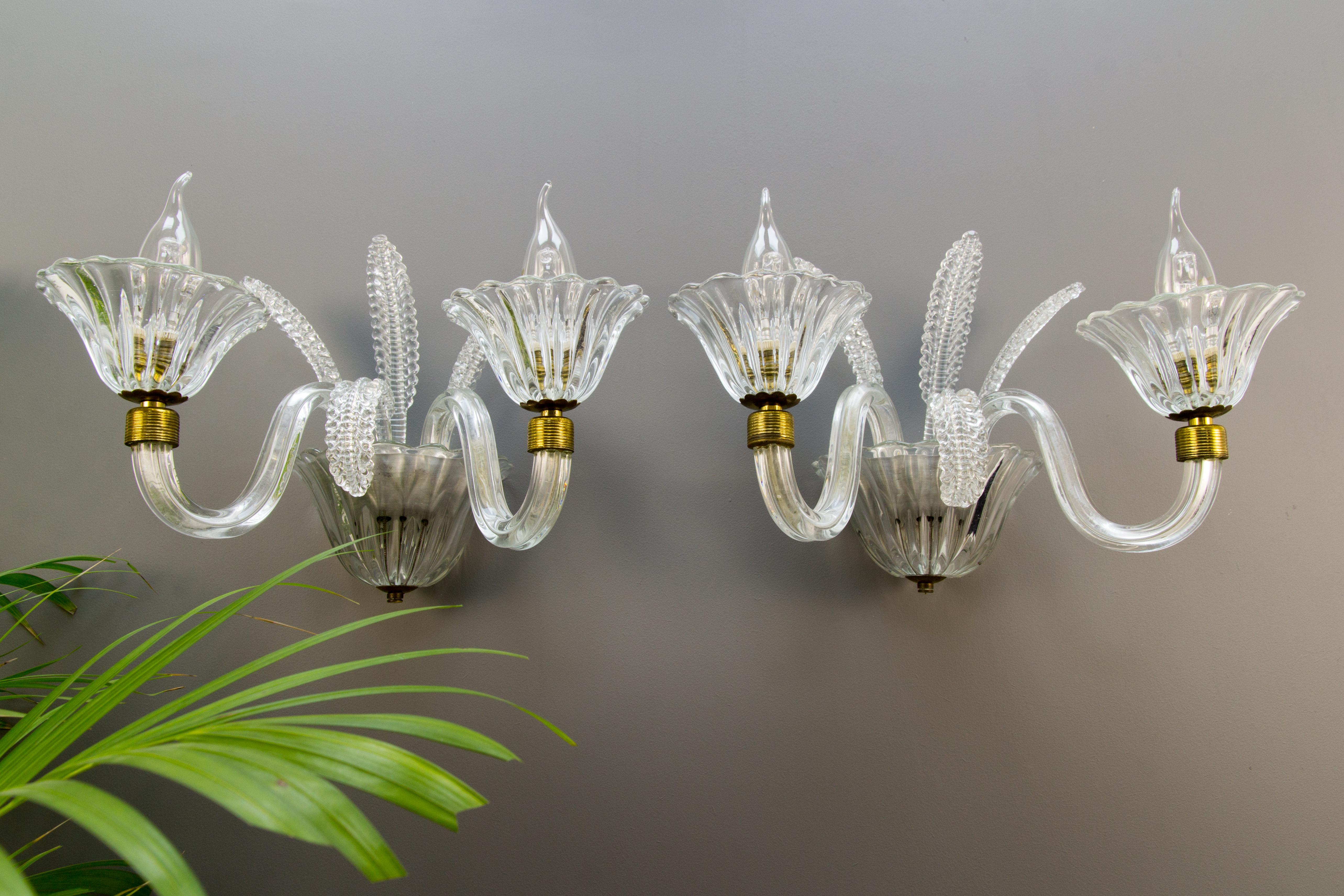 Pair of Murano Two Light Clear Glass Sconces, 1950s 9