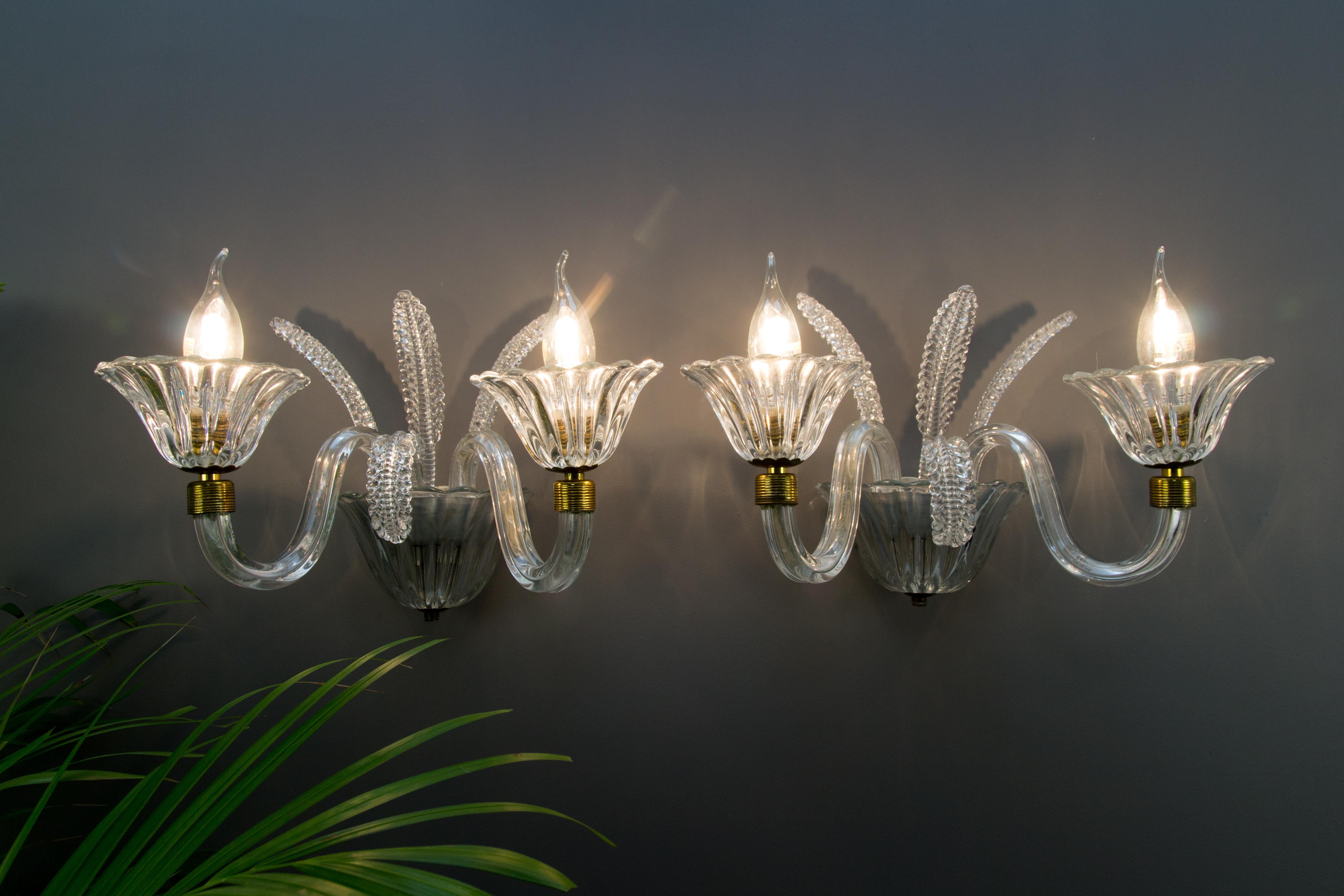 Pair of Murano Two Light Clear Glass Sconces, 1950s 11