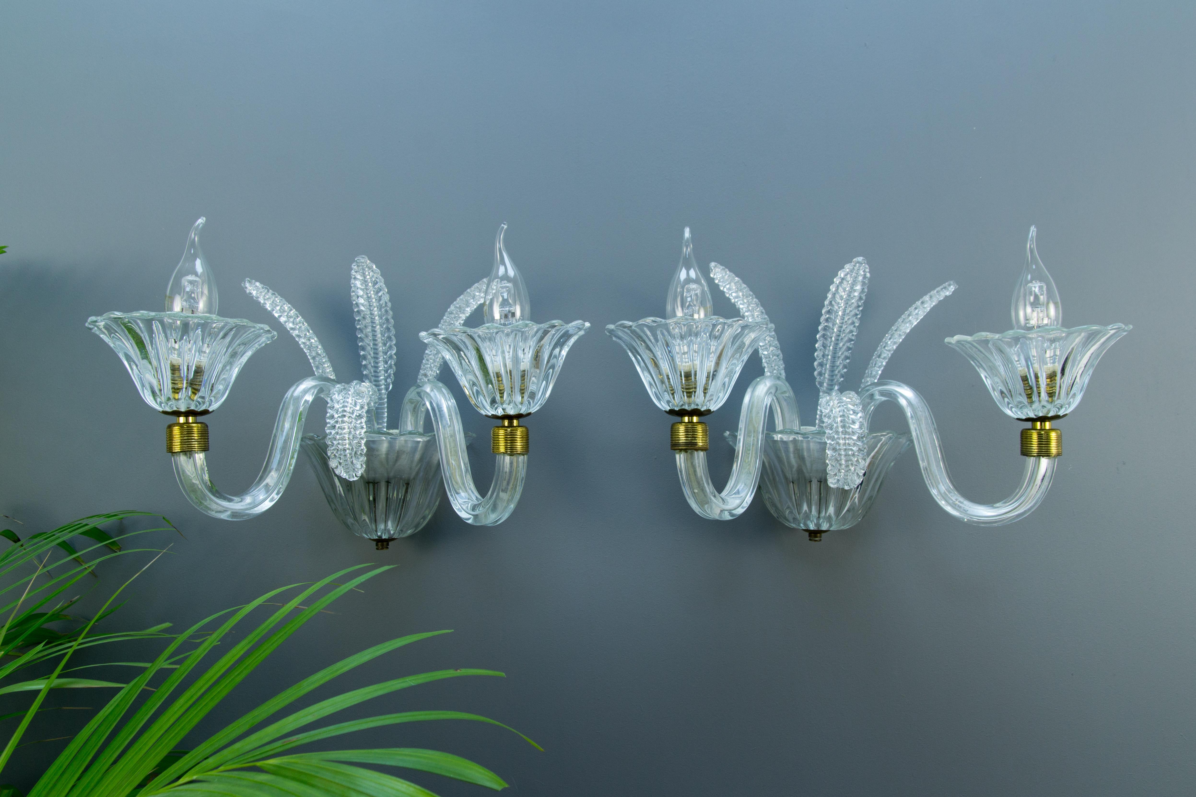 Pair of Murano Two Light Clear Glass Sconces, 1950s 12