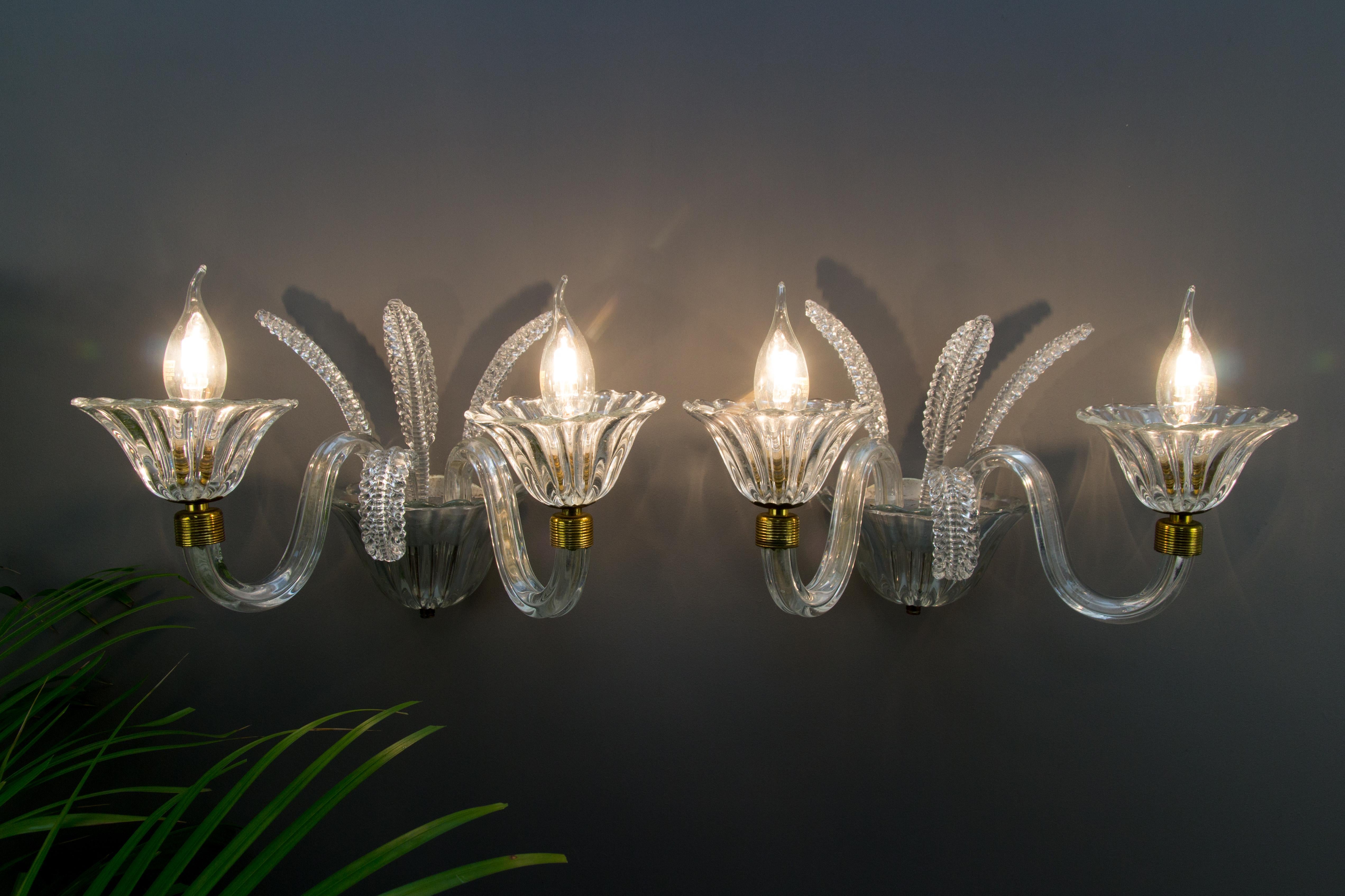 Pair of Murano Two Light Clear Glass Sconces, 1950s 13