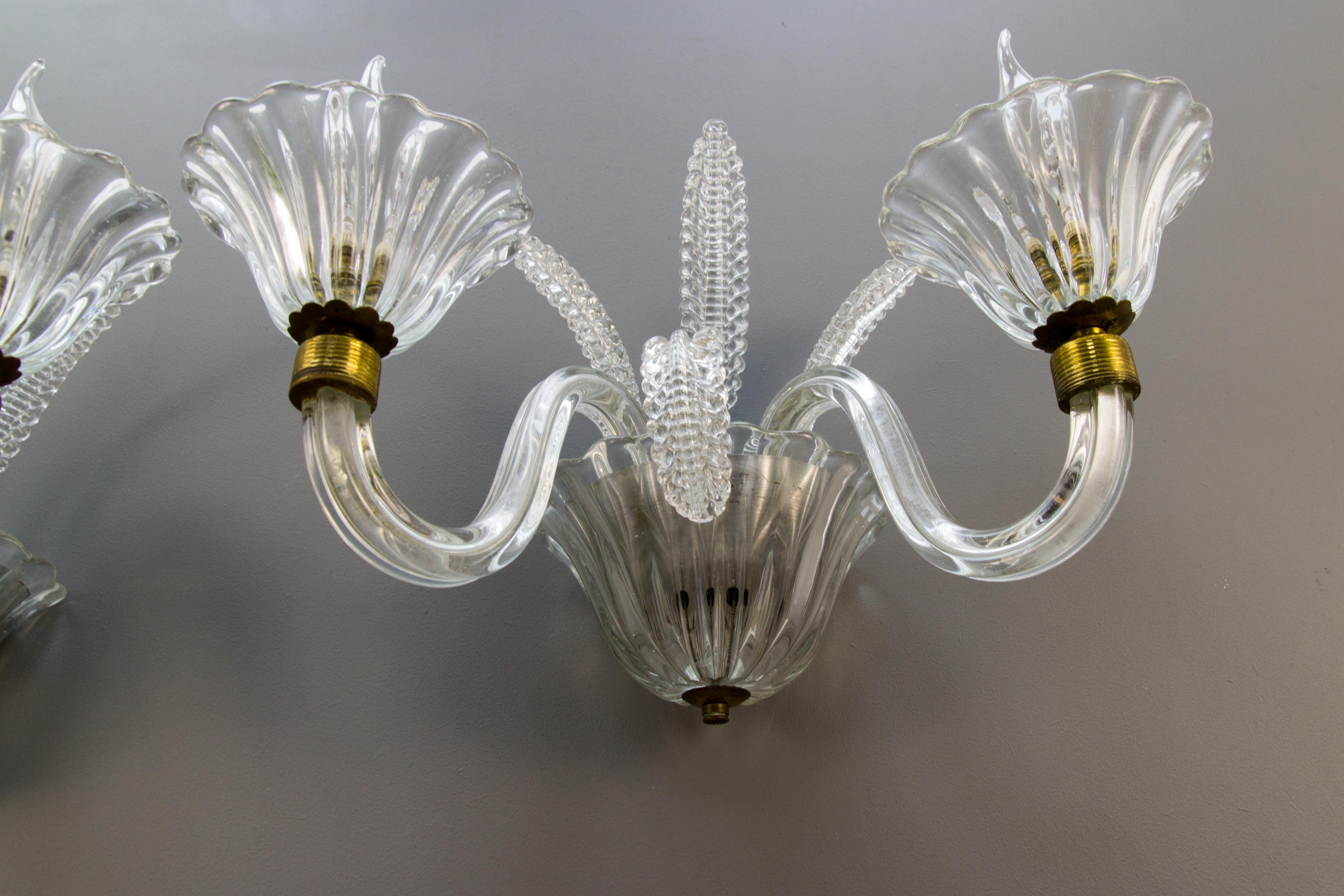 Pair of Murano Two Light Clear Glass Sconces, 1950s In Good Condition In Barntrup, DE