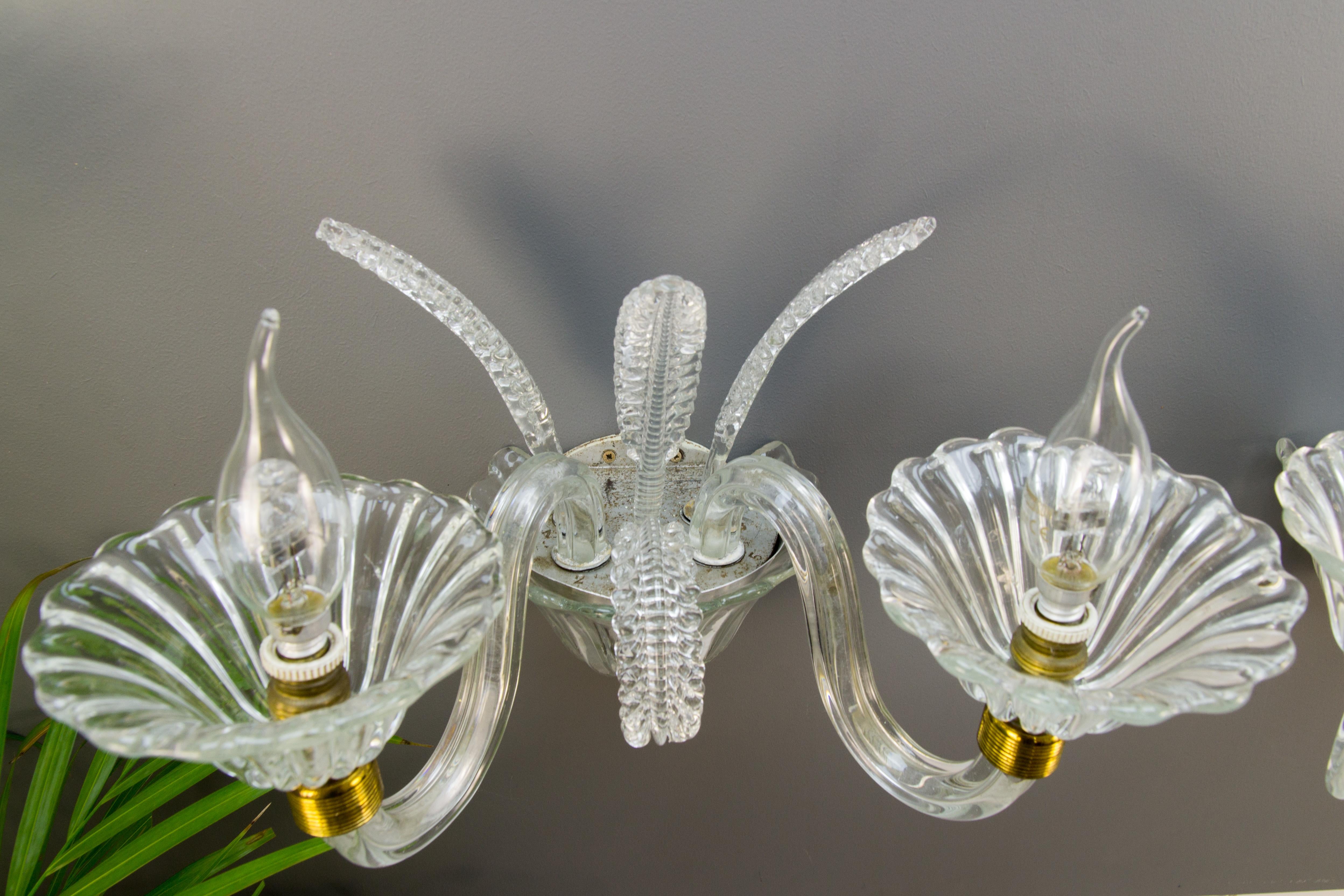 20th Century Pair of Murano Two Light Clear Glass Sconces, 1950s