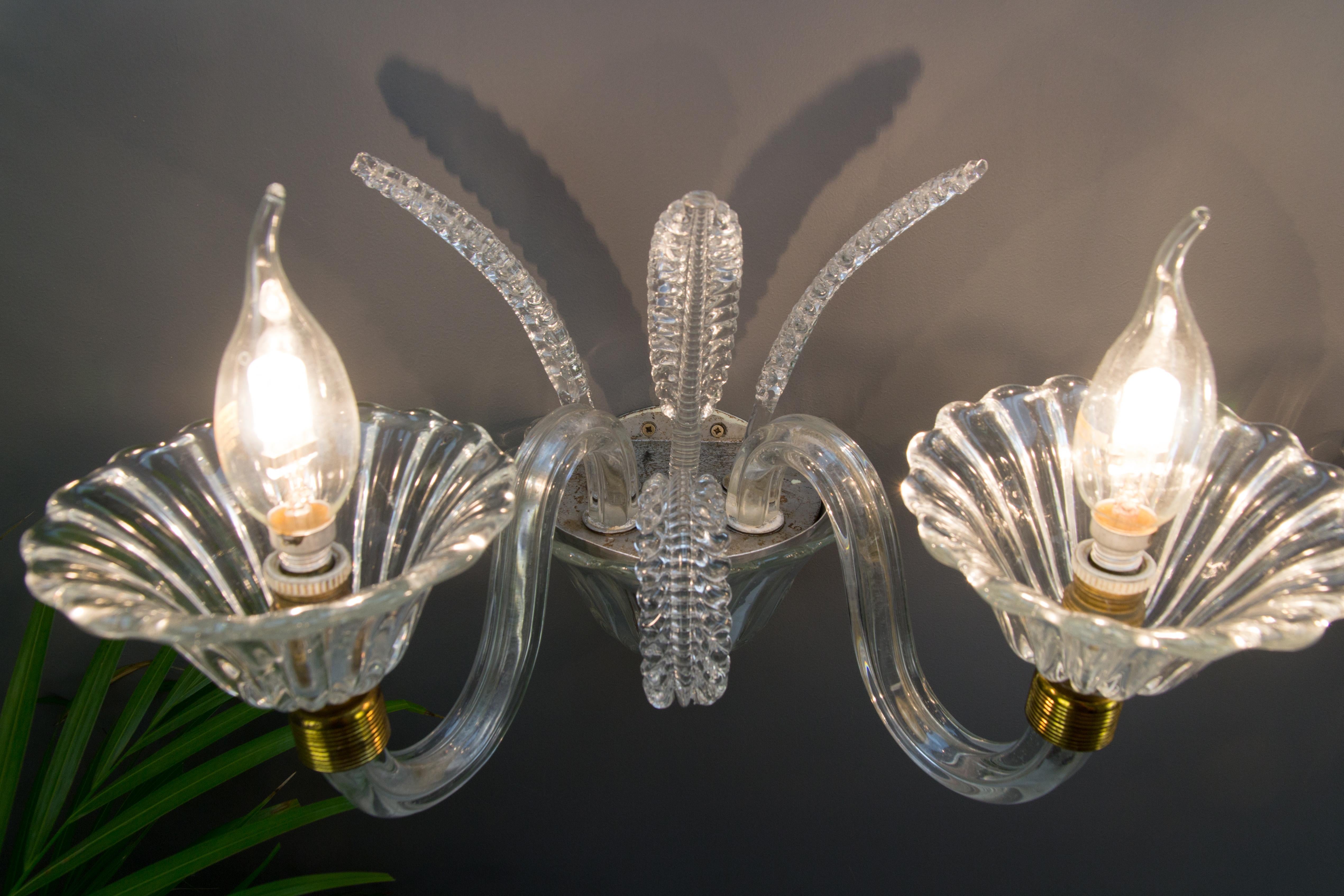 Pair of Murano Two Light Clear Glass Sconces, 1950s 1