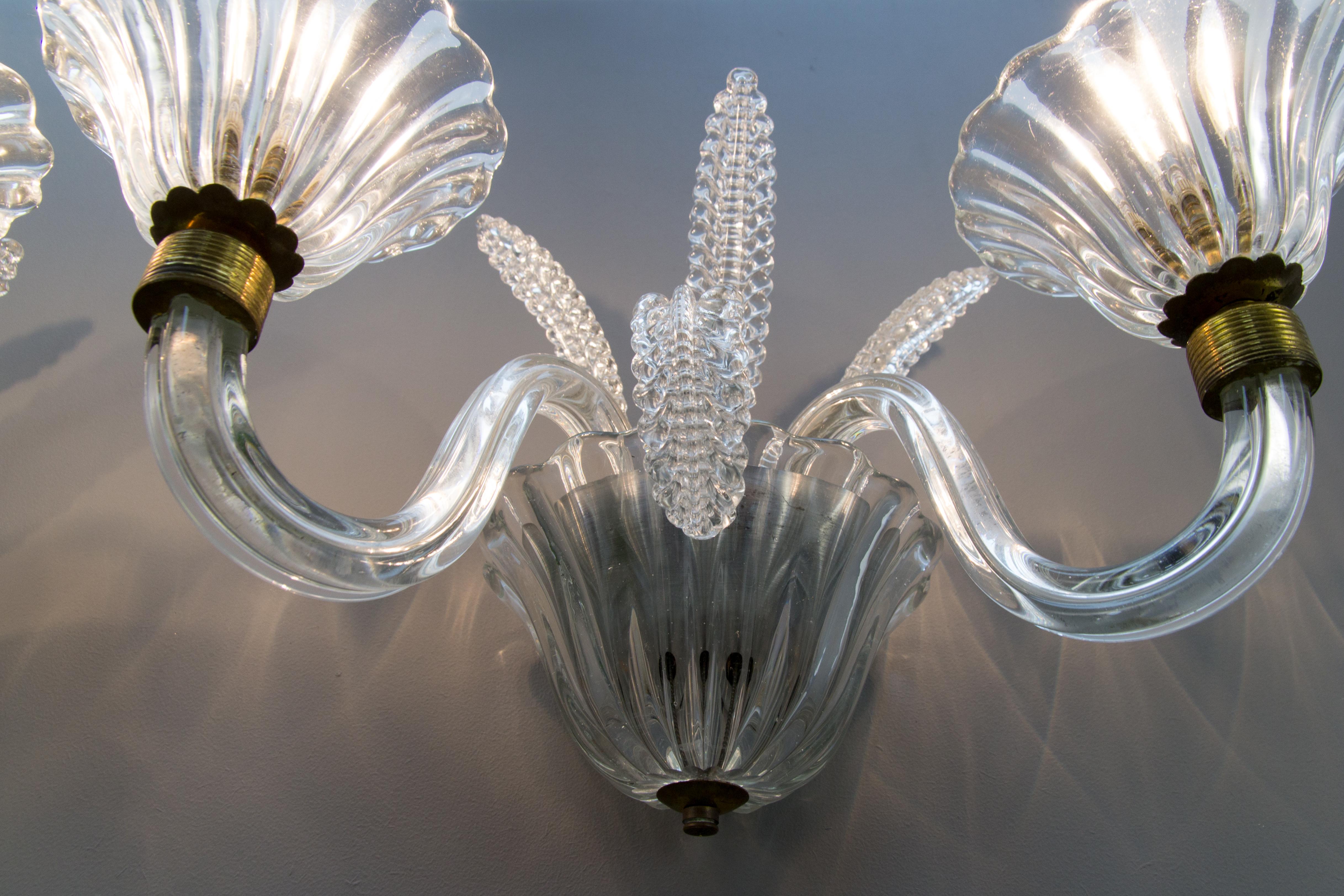 Pair of Murano Two Light Clear Glass Sconces, 1950s 2